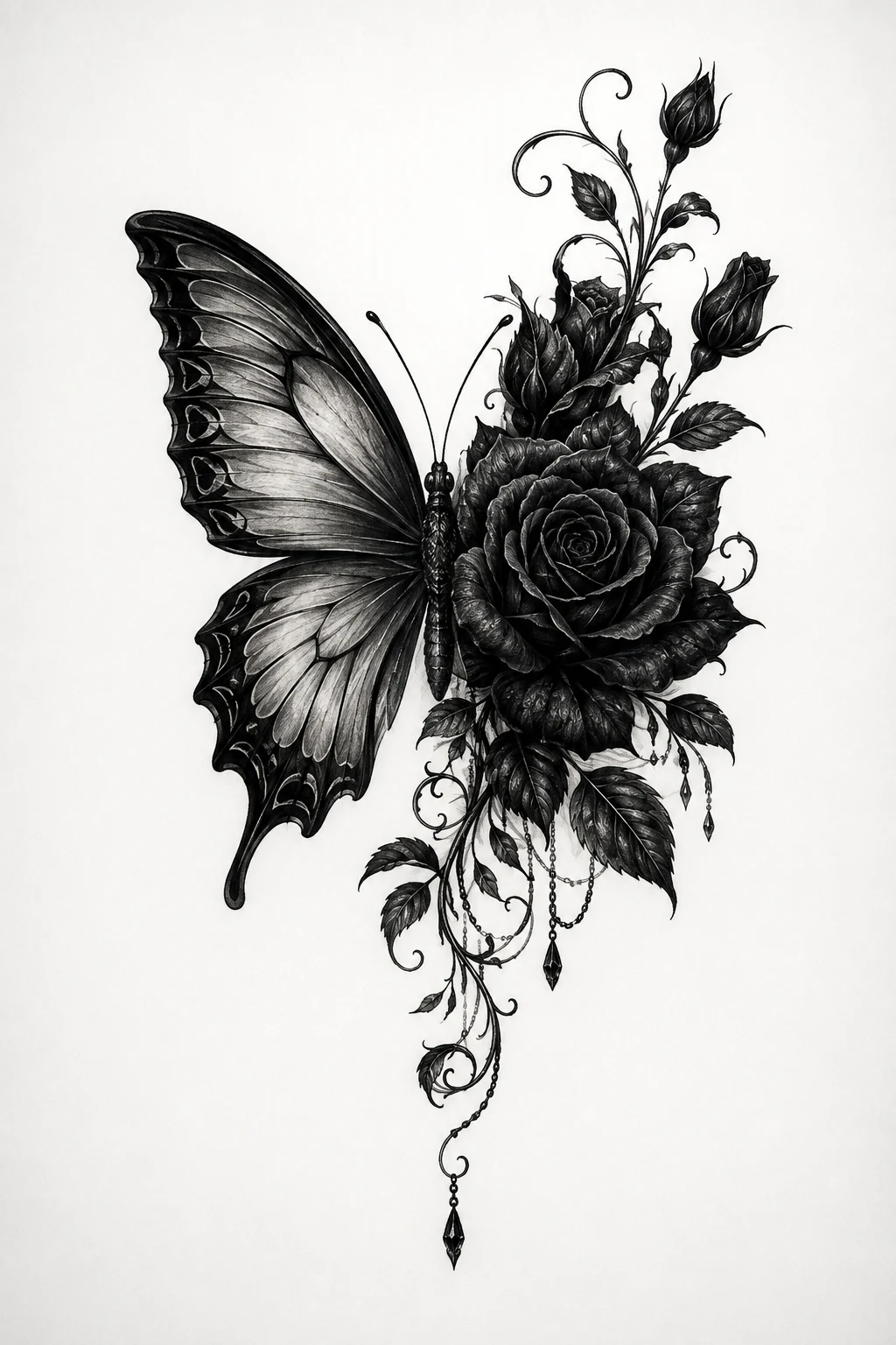 Gothic Black Rose Butterfly — half butterfly half flower tattoo style outfit