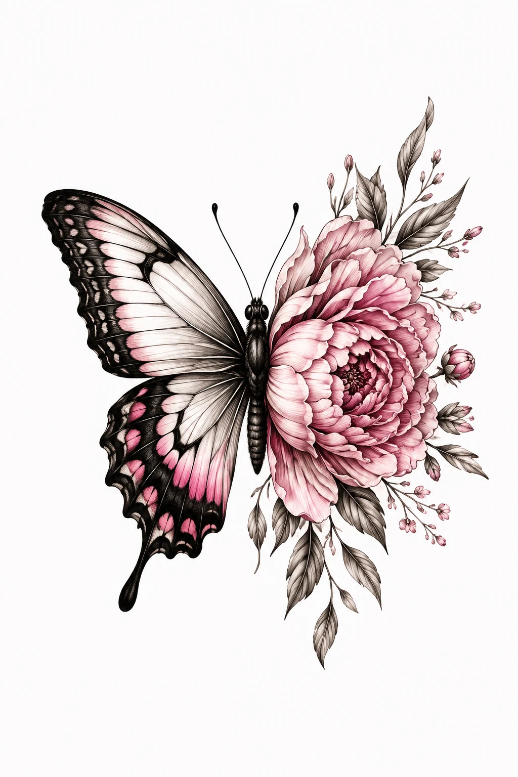 Pink Peony Butterfly — half butterfly half flower tattoo style outfit