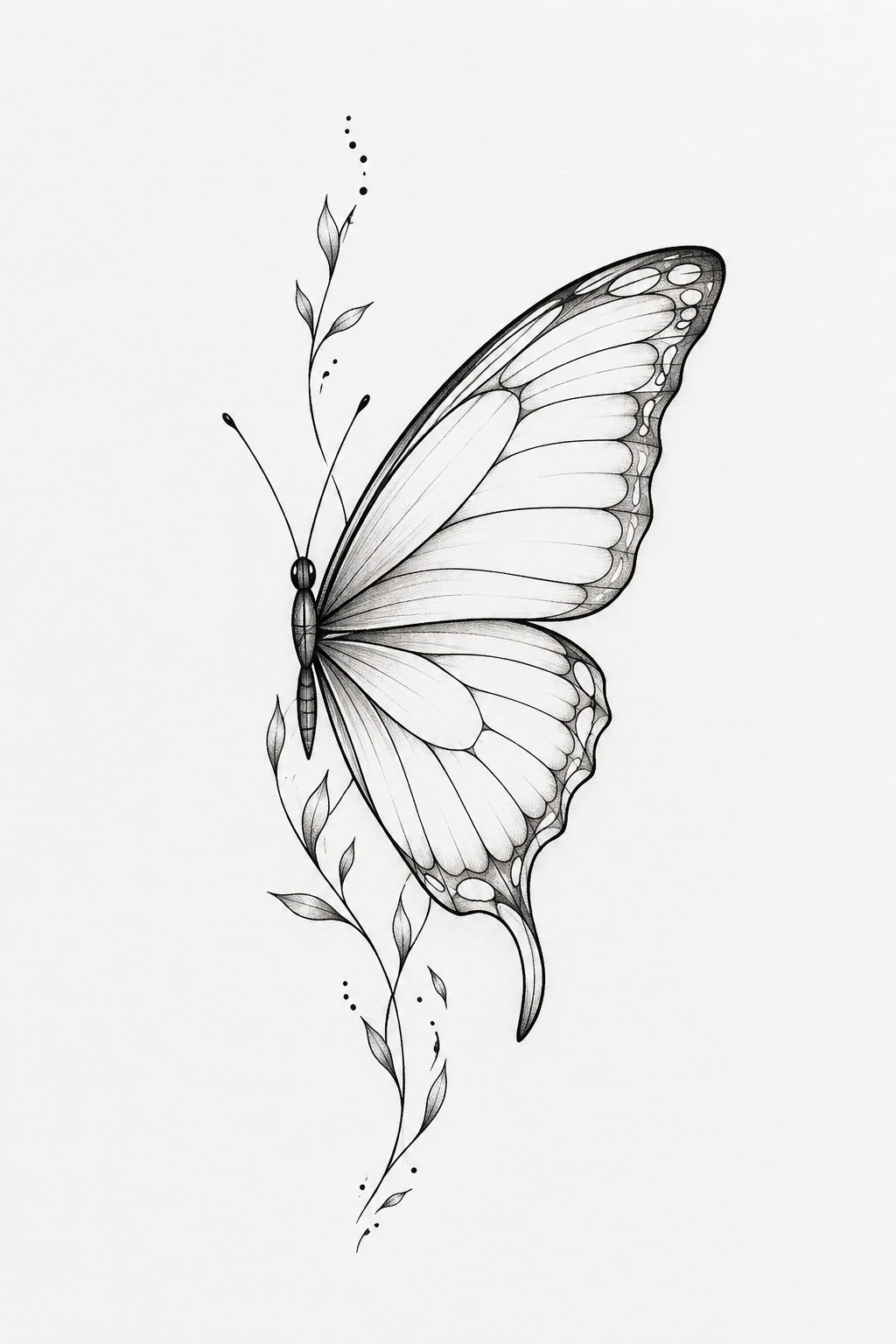 Fine-Line Half Butterfly Tattoo — Half Butterfly Tattoo style outfit