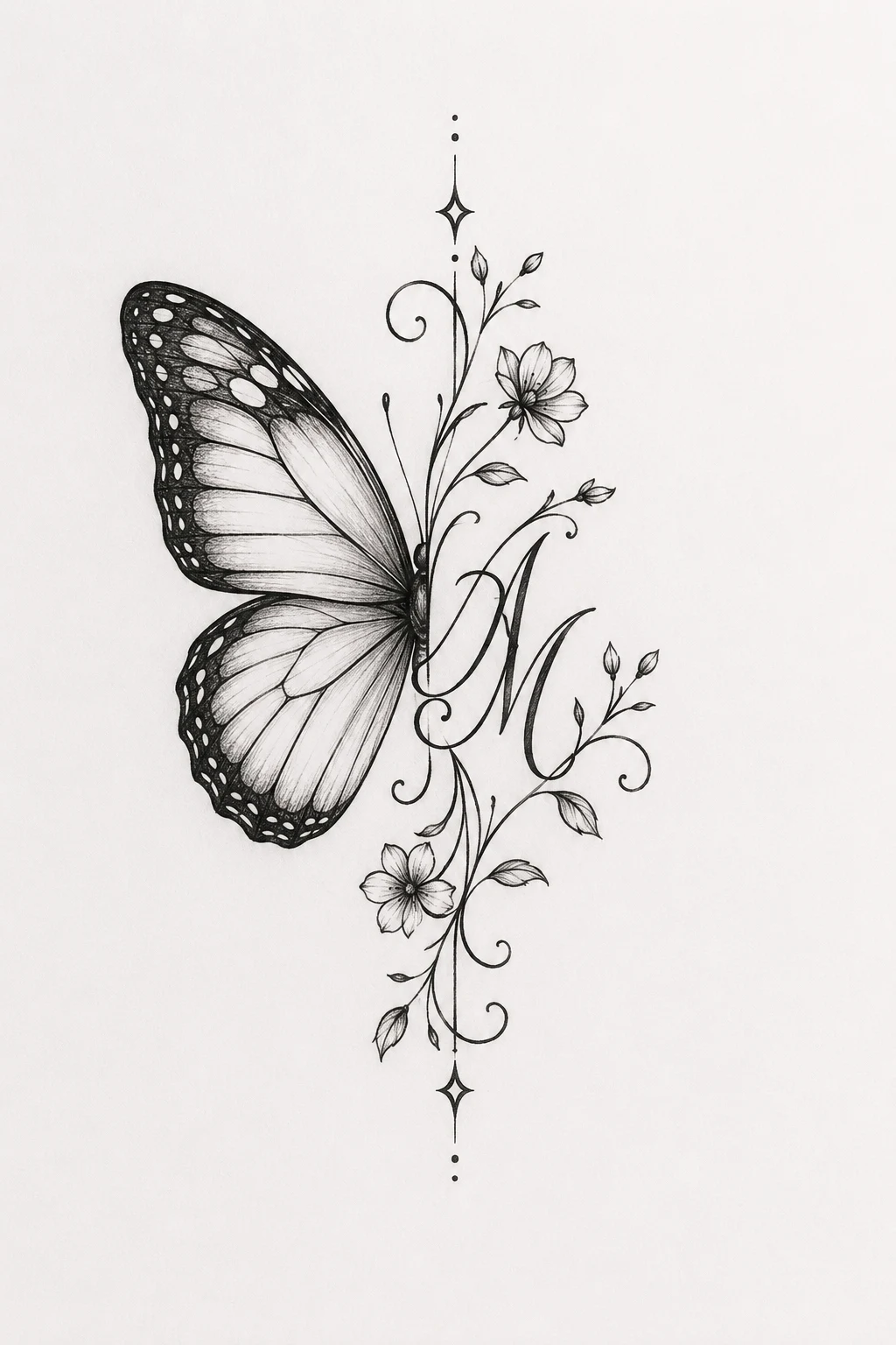 Half Butterfly With Initials — Half Butterfly Tattoo style outfit