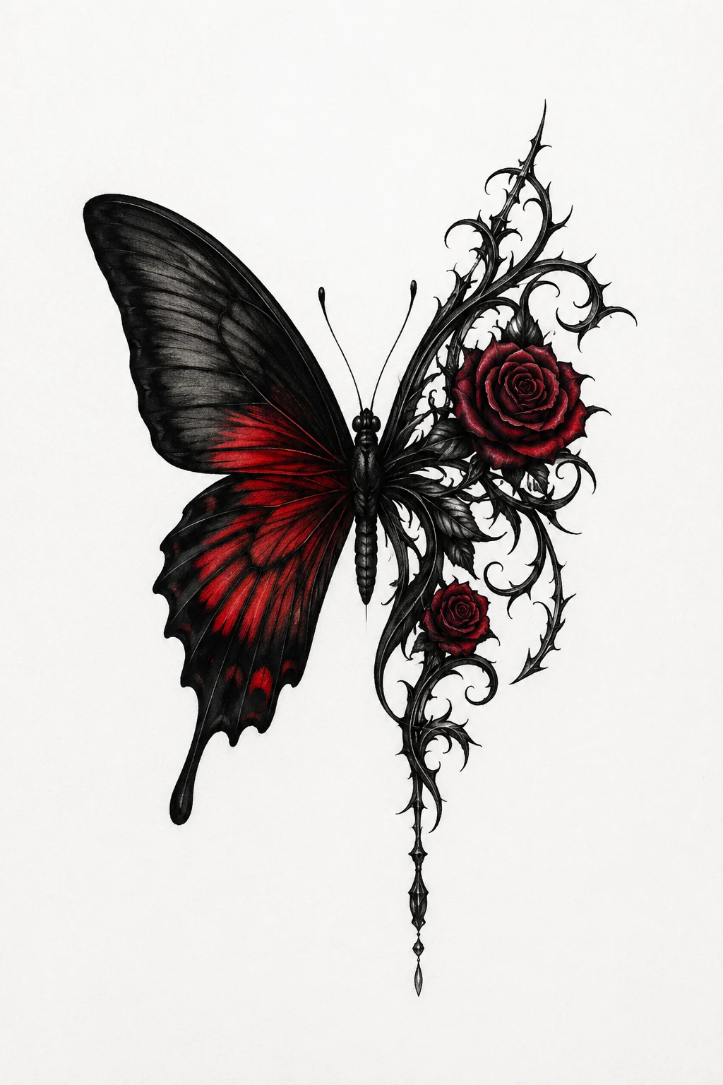 Black-and-Red Gothic Butterfly — Half Butterfly Tattoo style outfit