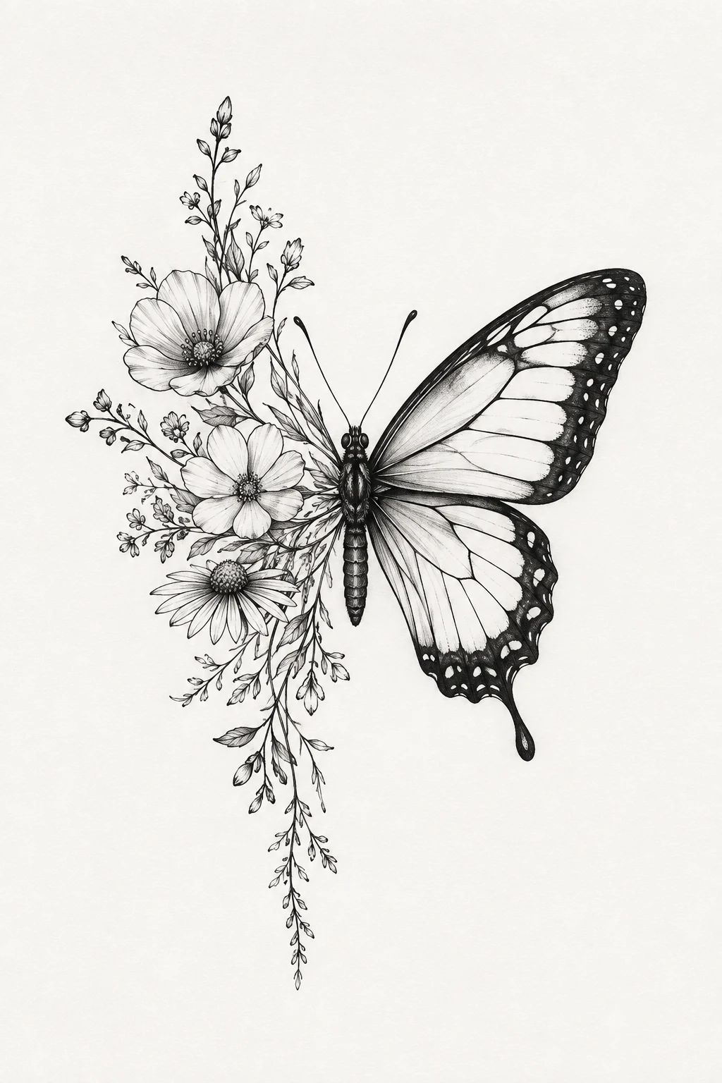 Half Butterfly With Wildflowers — Half Butterfly Tattoo style outfit