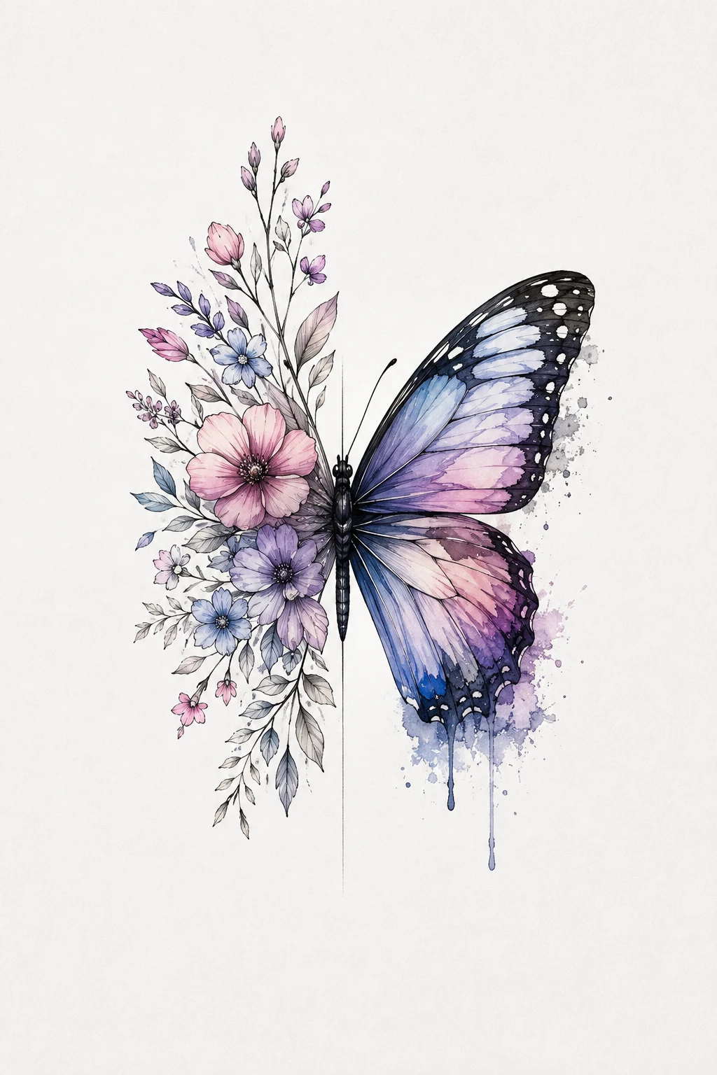 Watercolor Half Butterfly — Half Butterfly Tattoo style outfit
