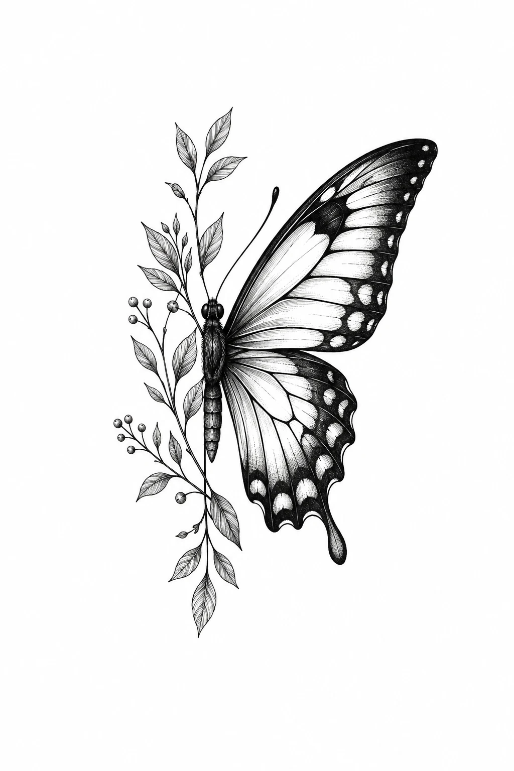 Botanical Blackwork Wing — Half Butterfly Tattoo style outfit