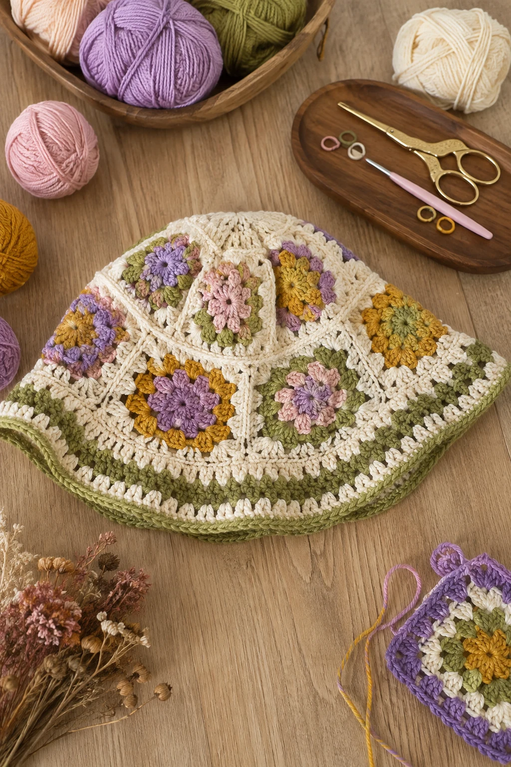 Granny Square Bucket Hat — ideas a crochet granny square pattern style outfit