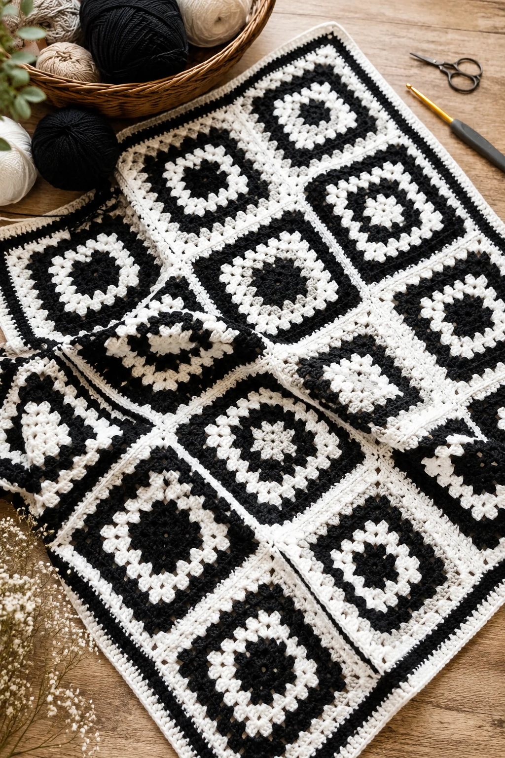 Black-and-White Modern Squares — ideas a crochet granny square pattern style outfit