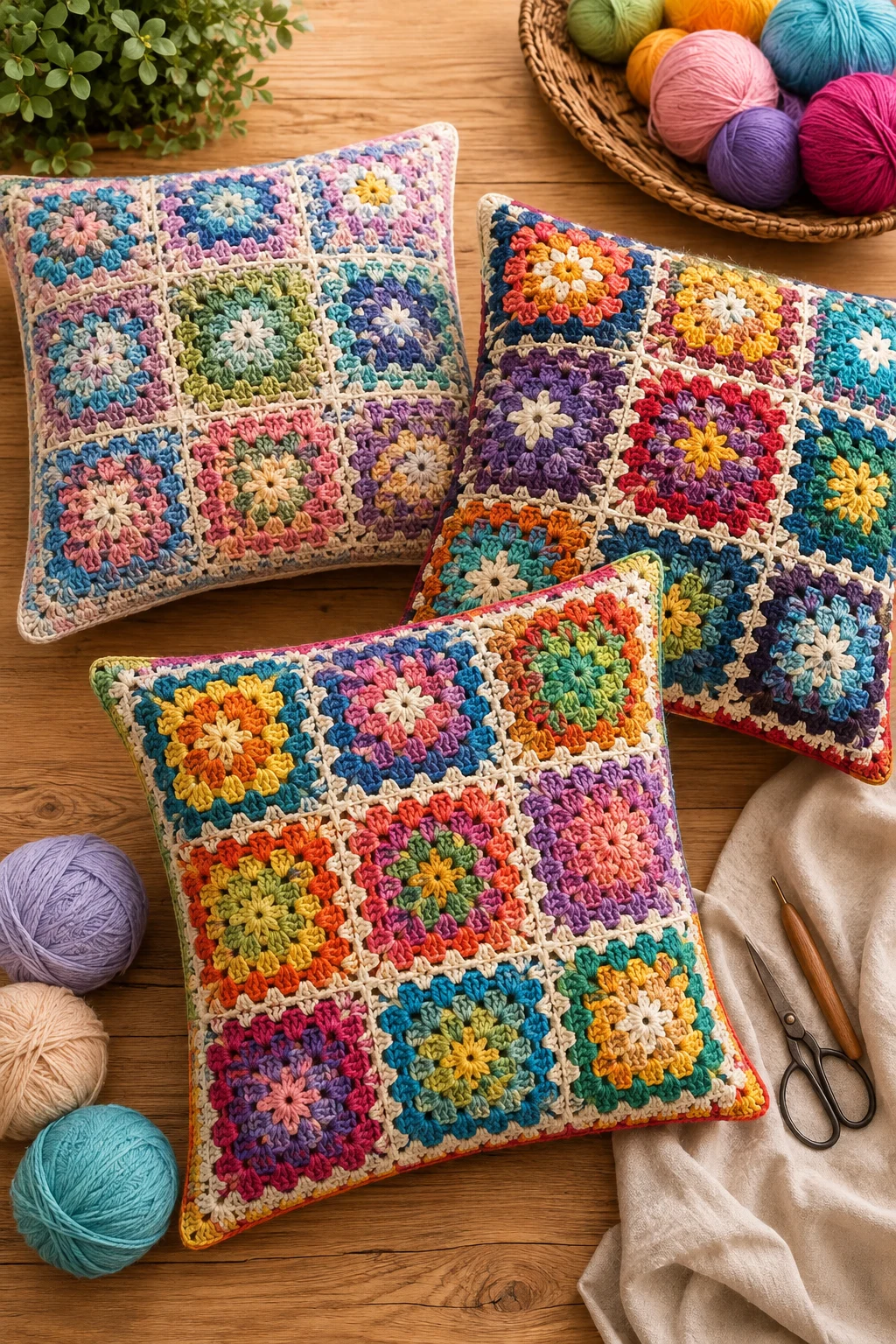 Colorful Pillow Covers — ideas a crochet granny square pattern style outfit