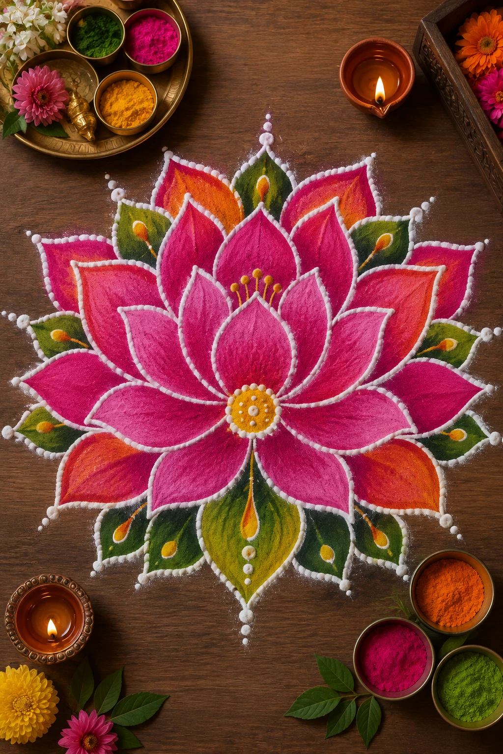 Classic Lotus Glow — Indian Rangoli Designs With Colours — indian rangoli designs style outfit