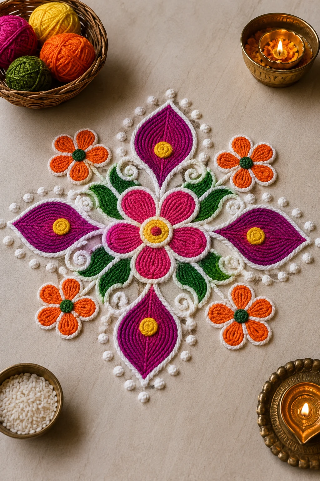 Everyday Dot-and-Flower Rangoli — Indian Rangoli Designs With Dots — indian rangoli designs style outfit