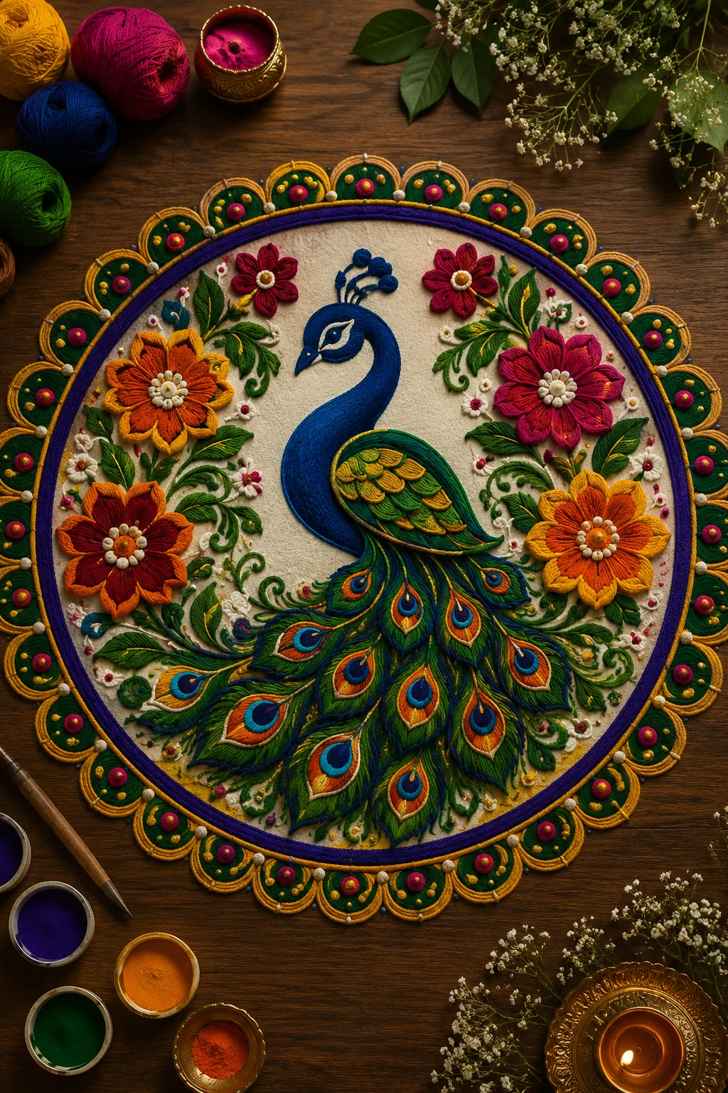 Grand Floral Peacock Circle — indian rangoli designs style outfit