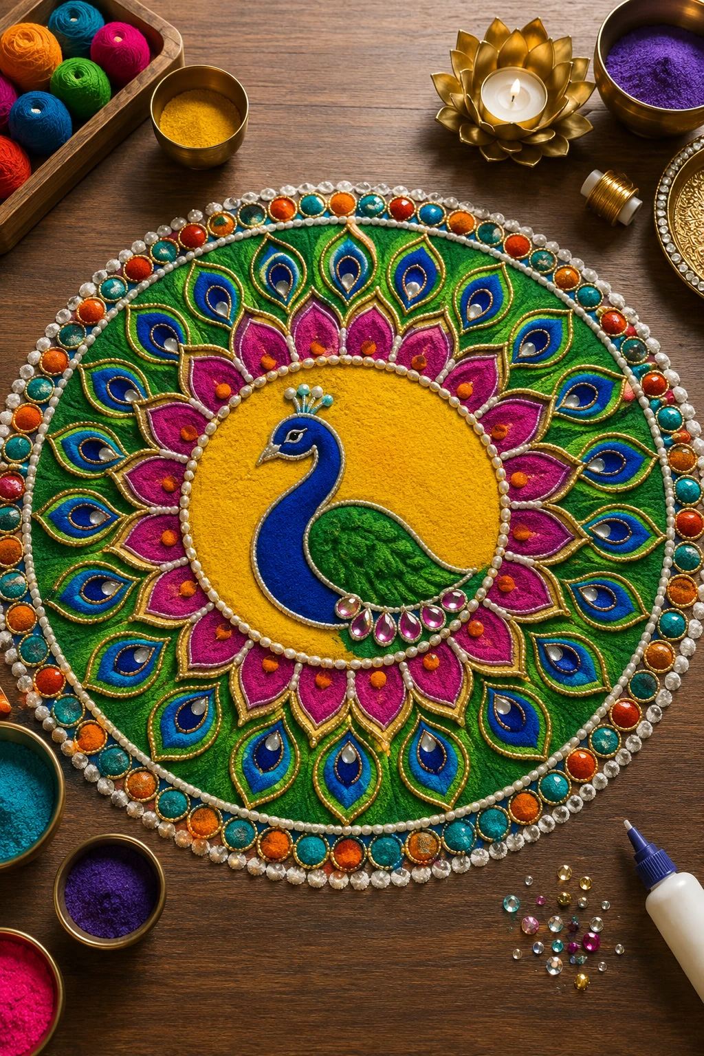 Peacock Jewel Circle — indian rangoli designs style outfit