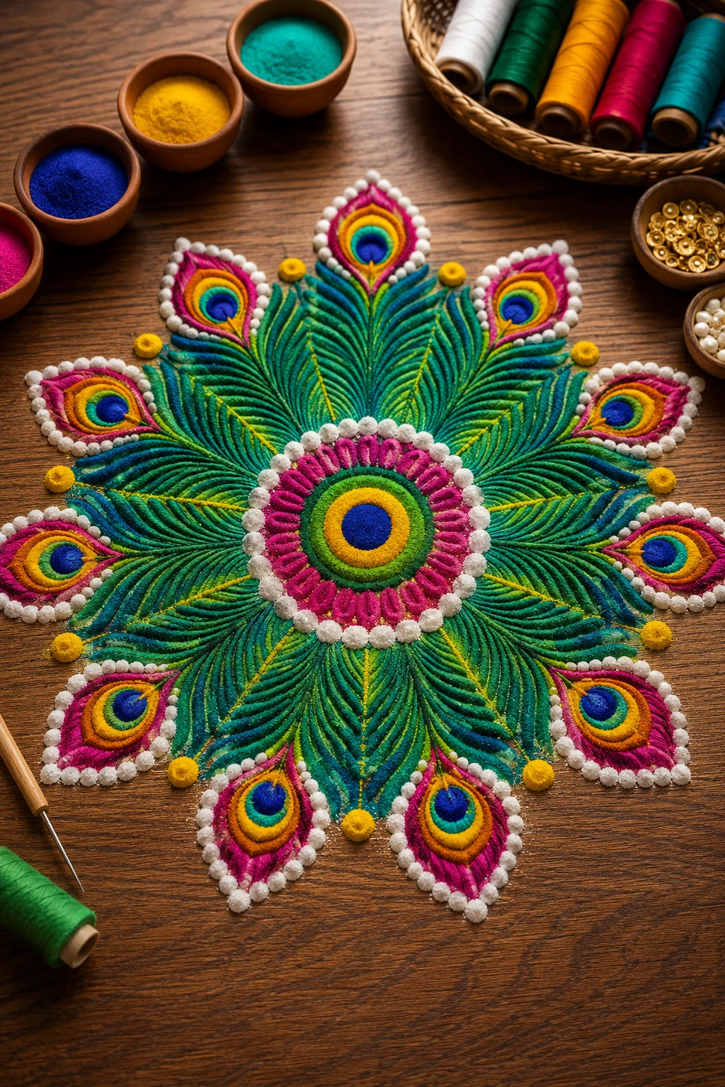 Peacock Feather Burst — indian rangoli designs style outfit