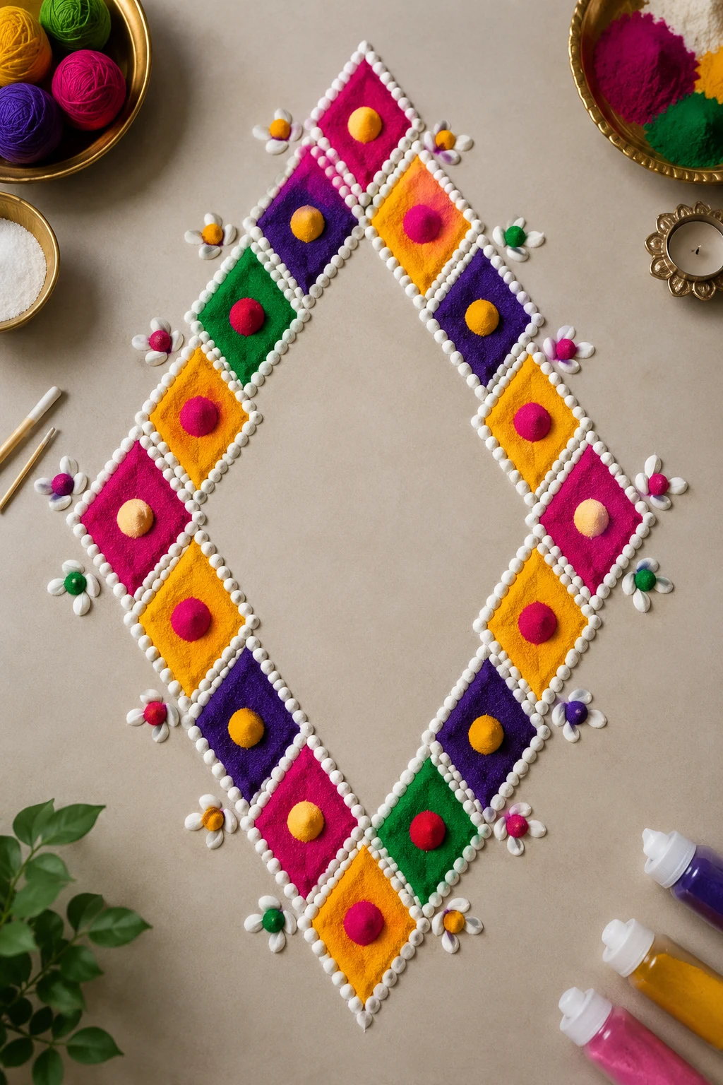 Geometric Diamond Border — indian rangoli designs style outfit