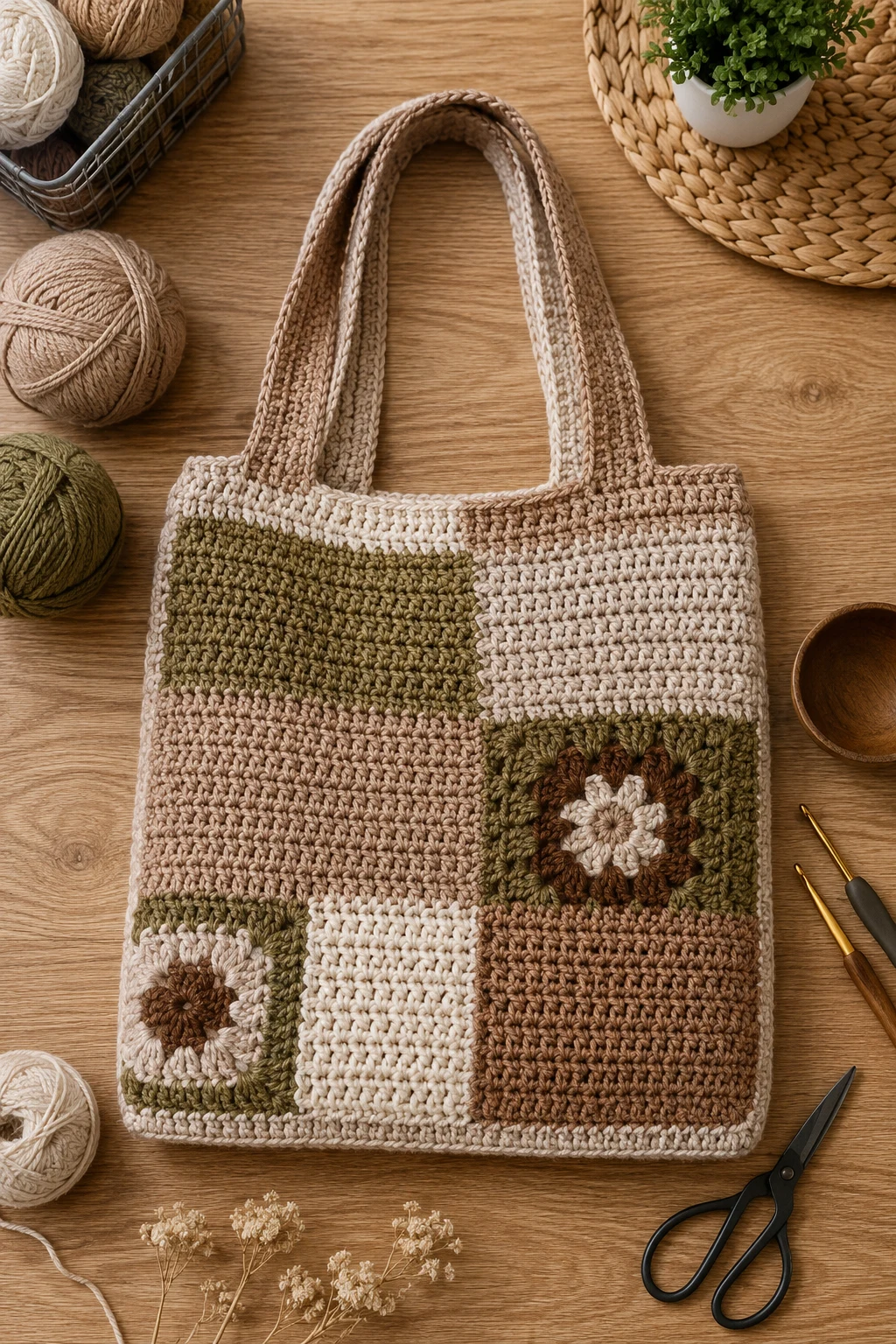 Patchwork Korea-Inspired Crochet Tote — korean crochet bag style outfit
