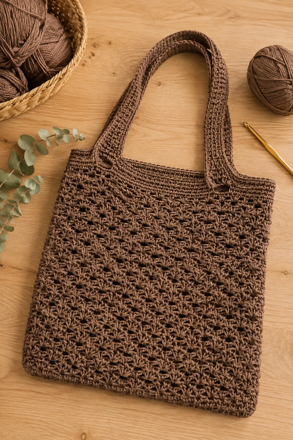 Korean Crochet Tote Bag in Mocha Brown — korean crochet bag style outfit