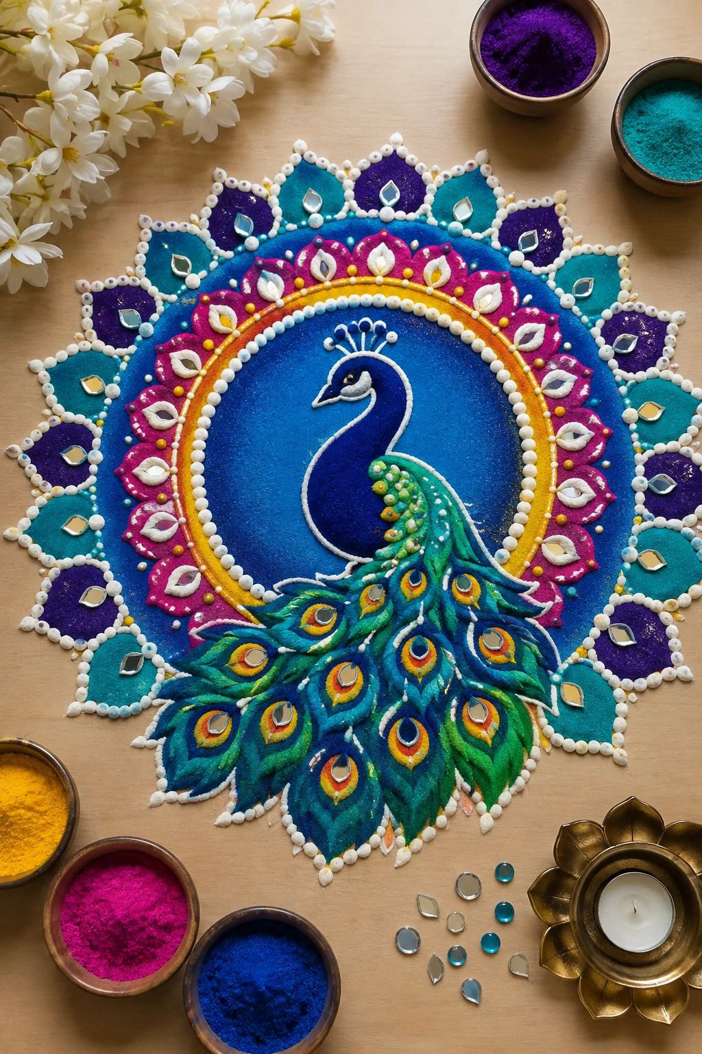 Peacock Jewel Rangoli — latest rangoli designs creative style outfit