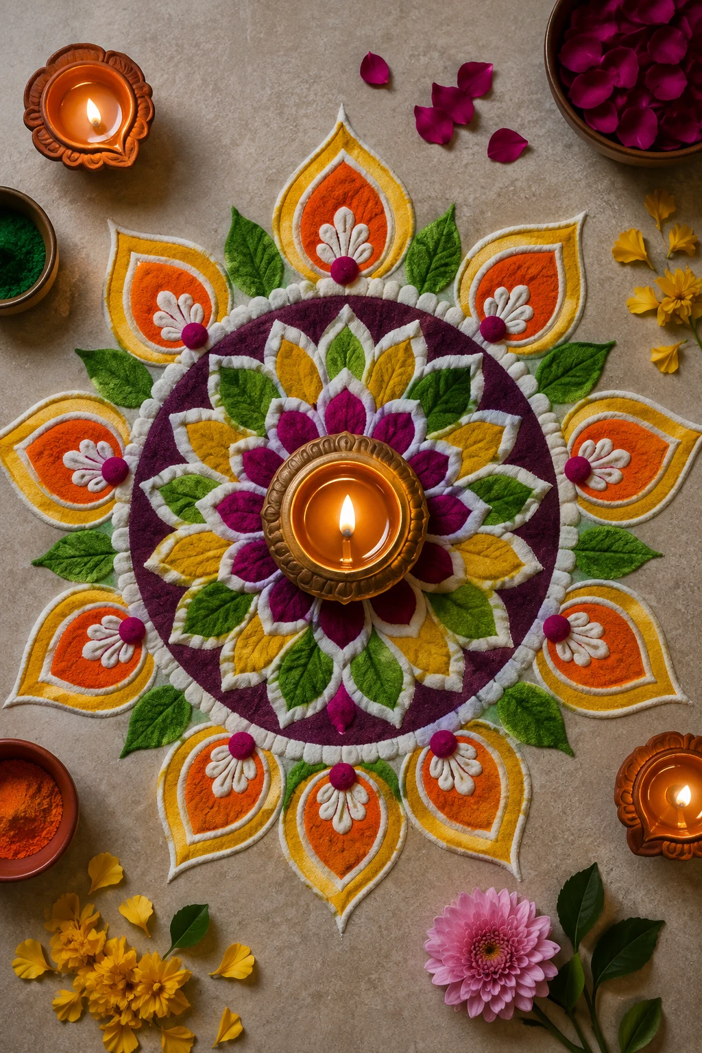 Rangoli With a Diya Mandala — latest rangoli designs creative style outfit