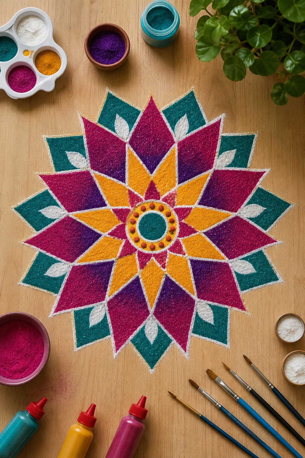 Geometric Starburst — latest rangoli designs creative style outfit