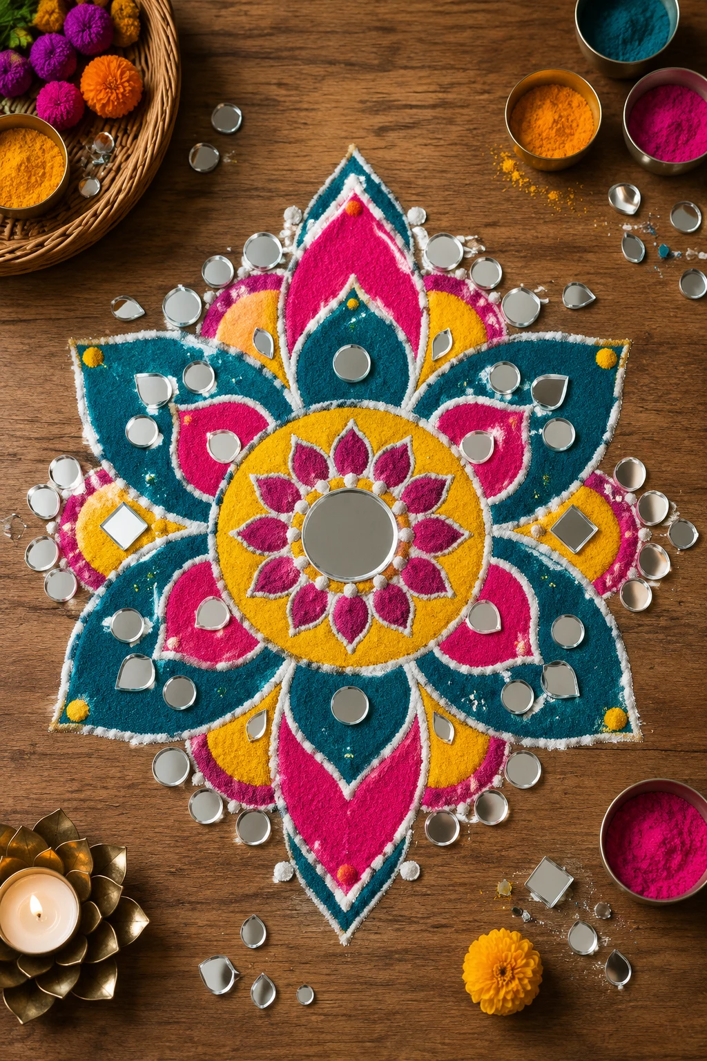 Latest Creative Rangoli Designs With Mirror Accents — latest rangoli designs creative style outfit