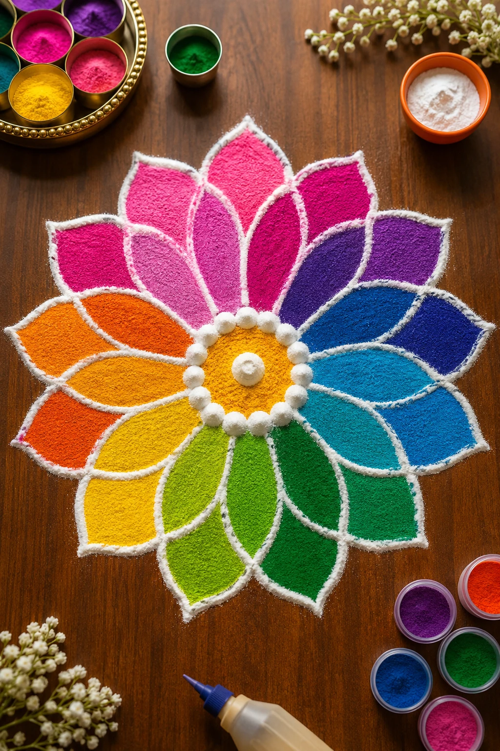 Easy Rainbow Petal Rangoli — latest rangoli designs creative style outfit