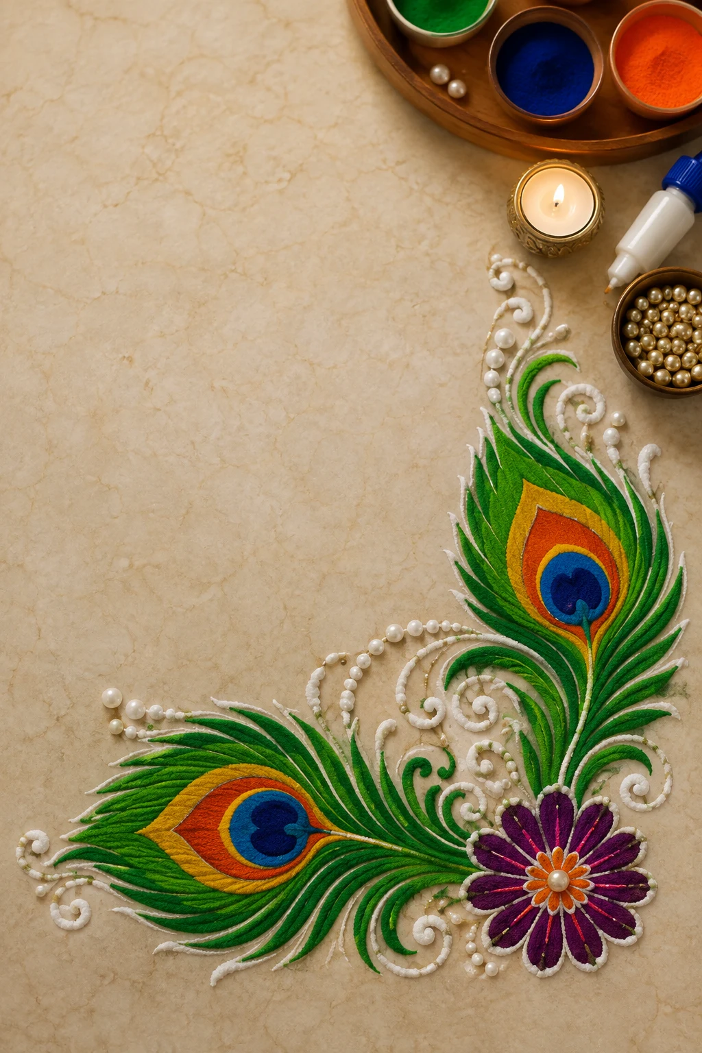 Peacock Feather Corner Design — latest rangoli designs creative style outfit