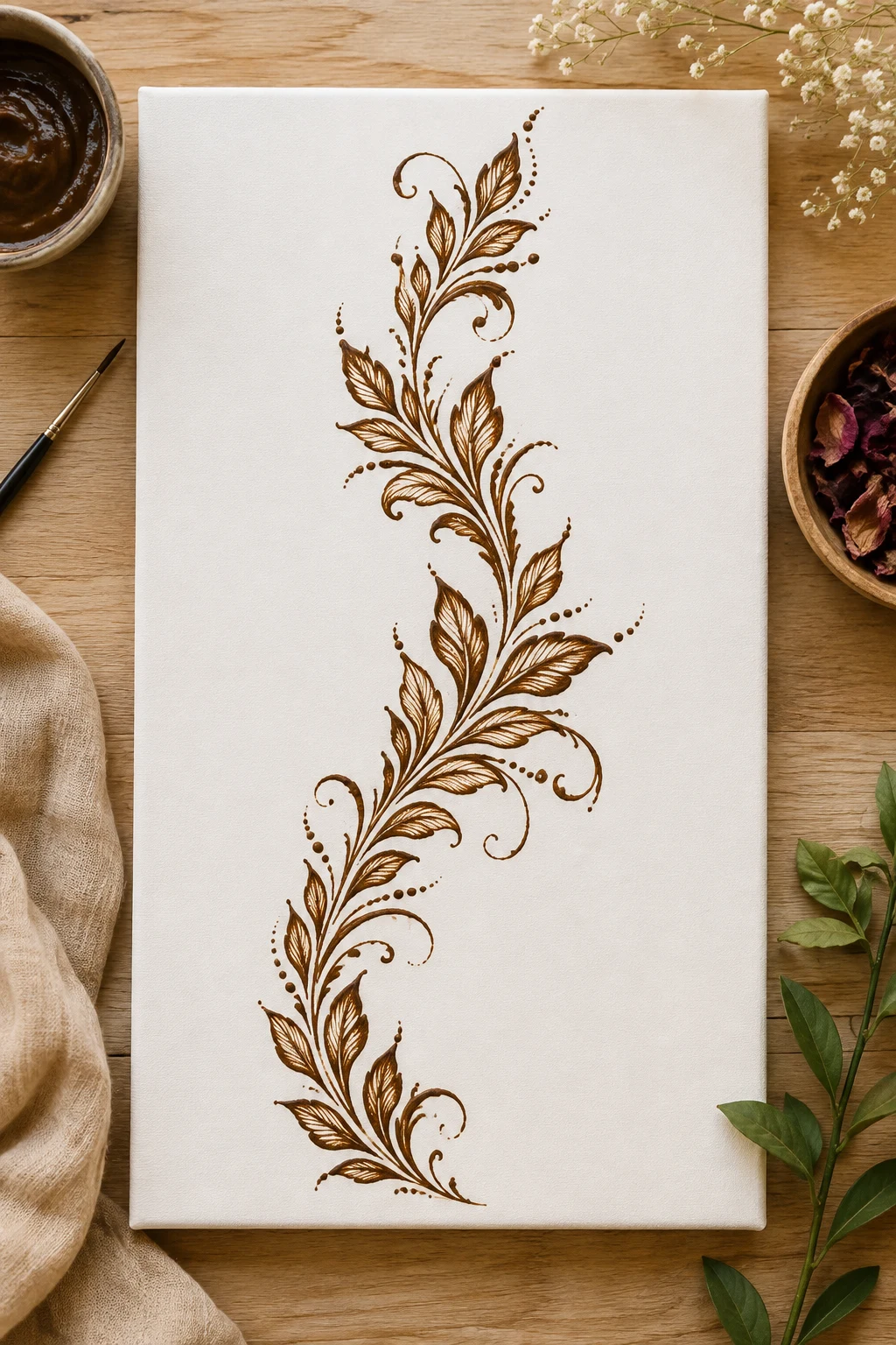 Delicate Arabic Leaf Trail — latest simple mehndi designs style outfit