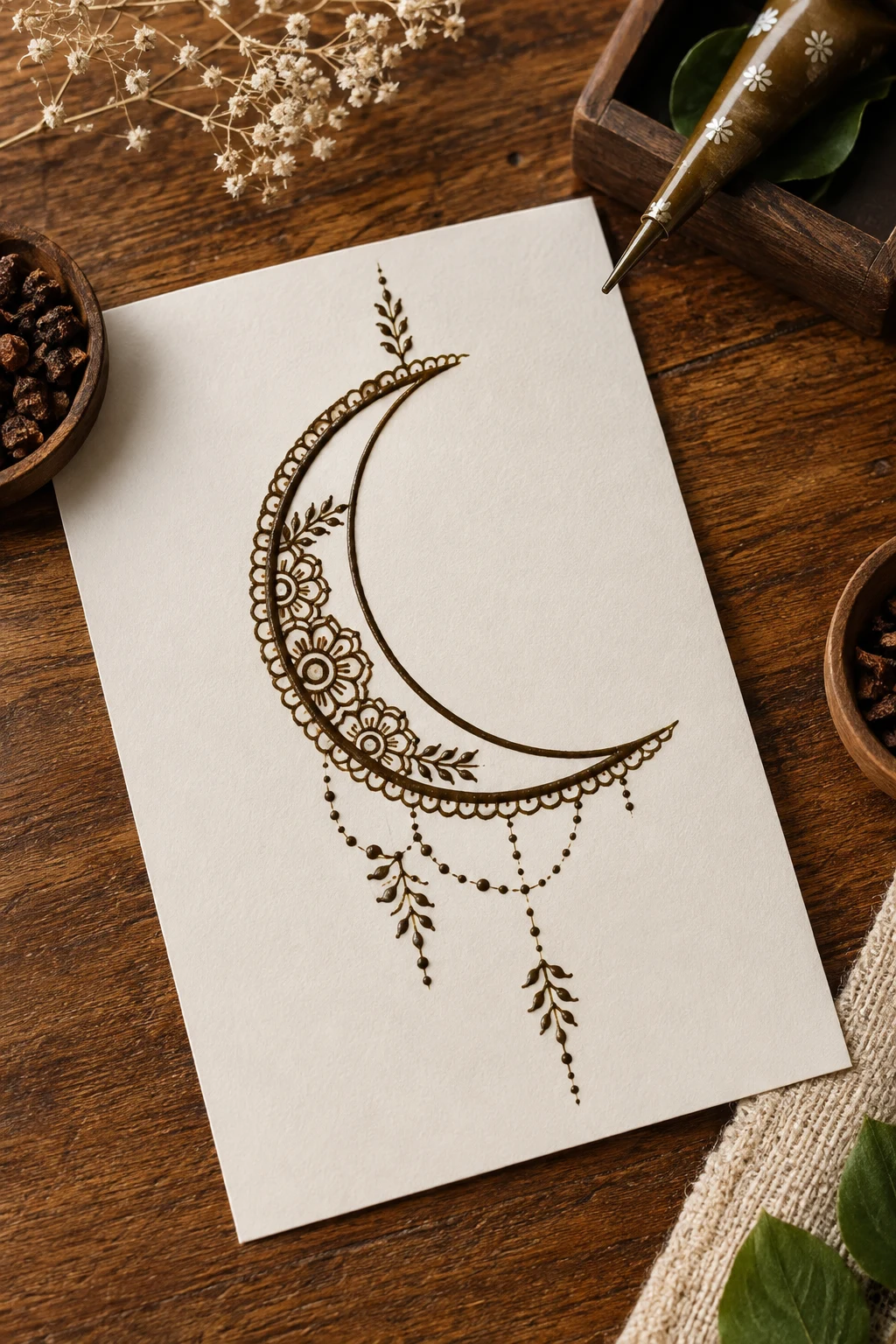 Negative-Space Crescent — latest simple mehndi designs style outfit
