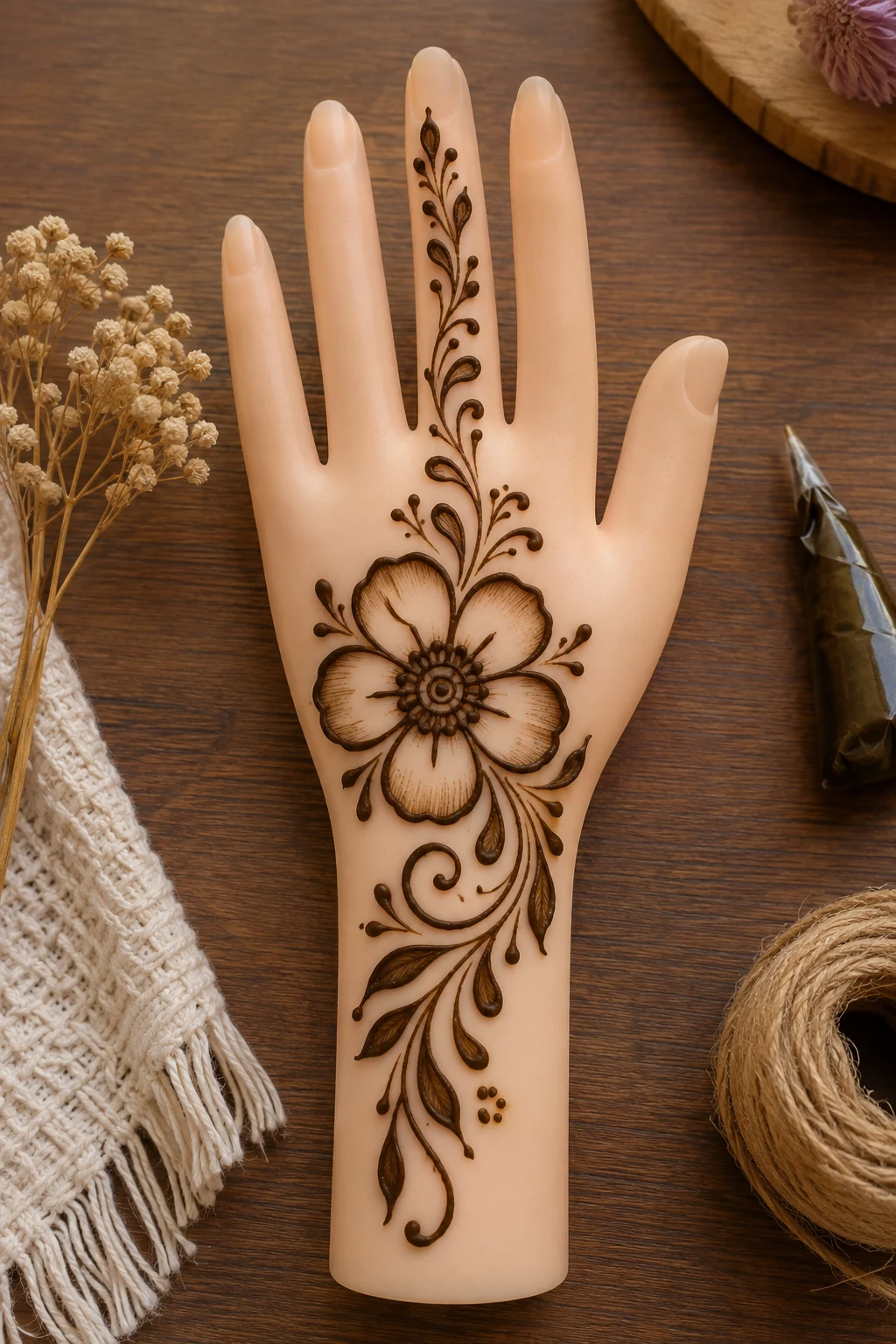 One-Stroke Floral Mehndi — latest simple mehndi designs style outfit