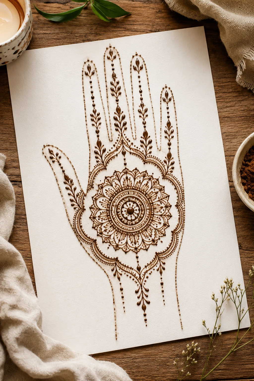 Minimal Mandala Palm — latest simple mehndi designs style outfit