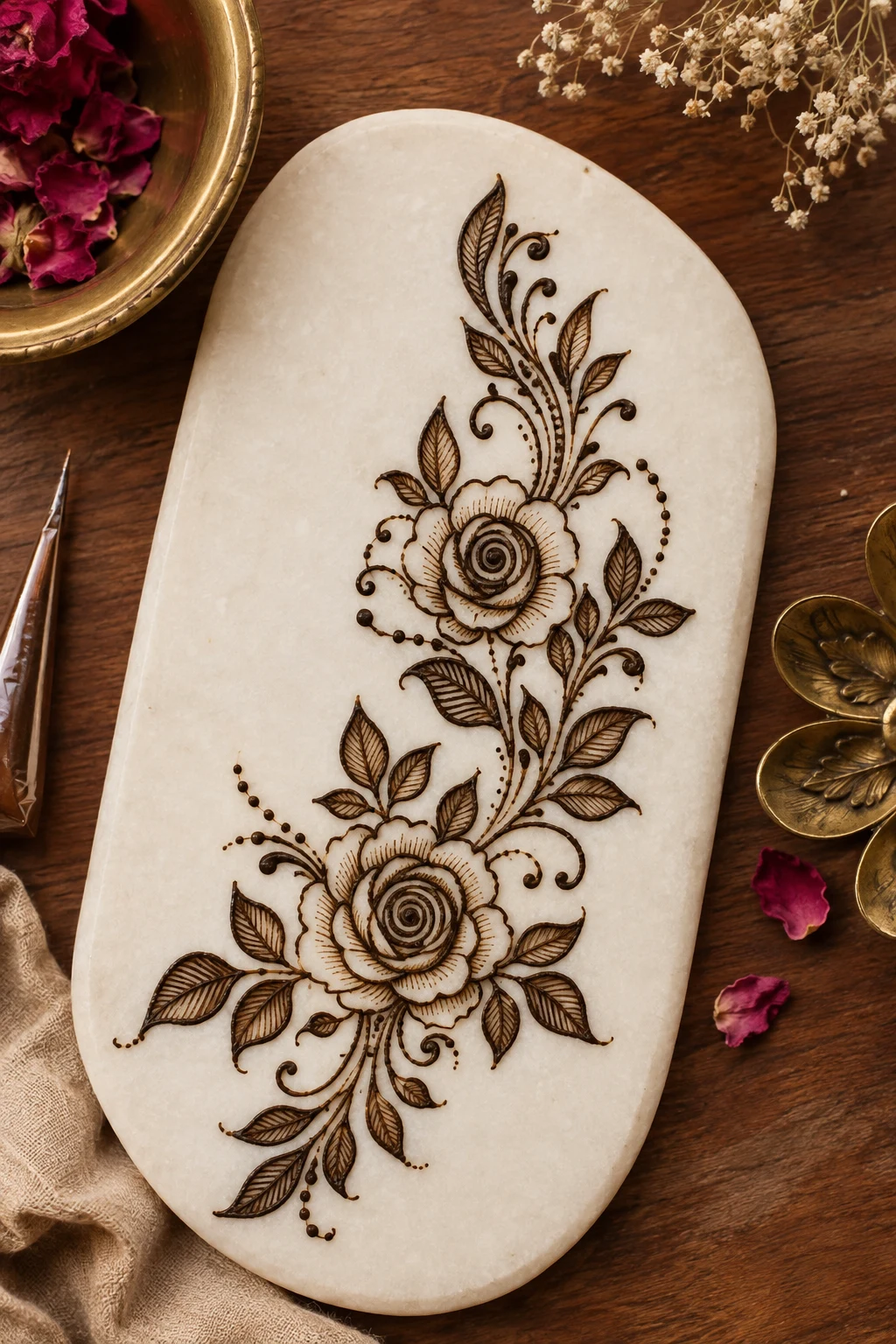 Arabic Rose-and-Leaf Combo — latest simple mehndi designs style outfit