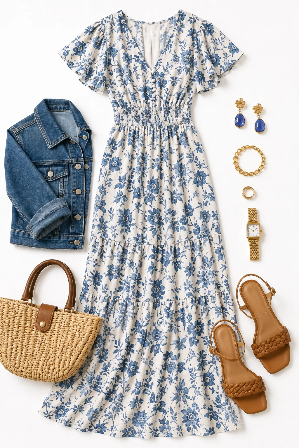 The Printed Maxi With Denim — Maxi Dress Pattern style outfit