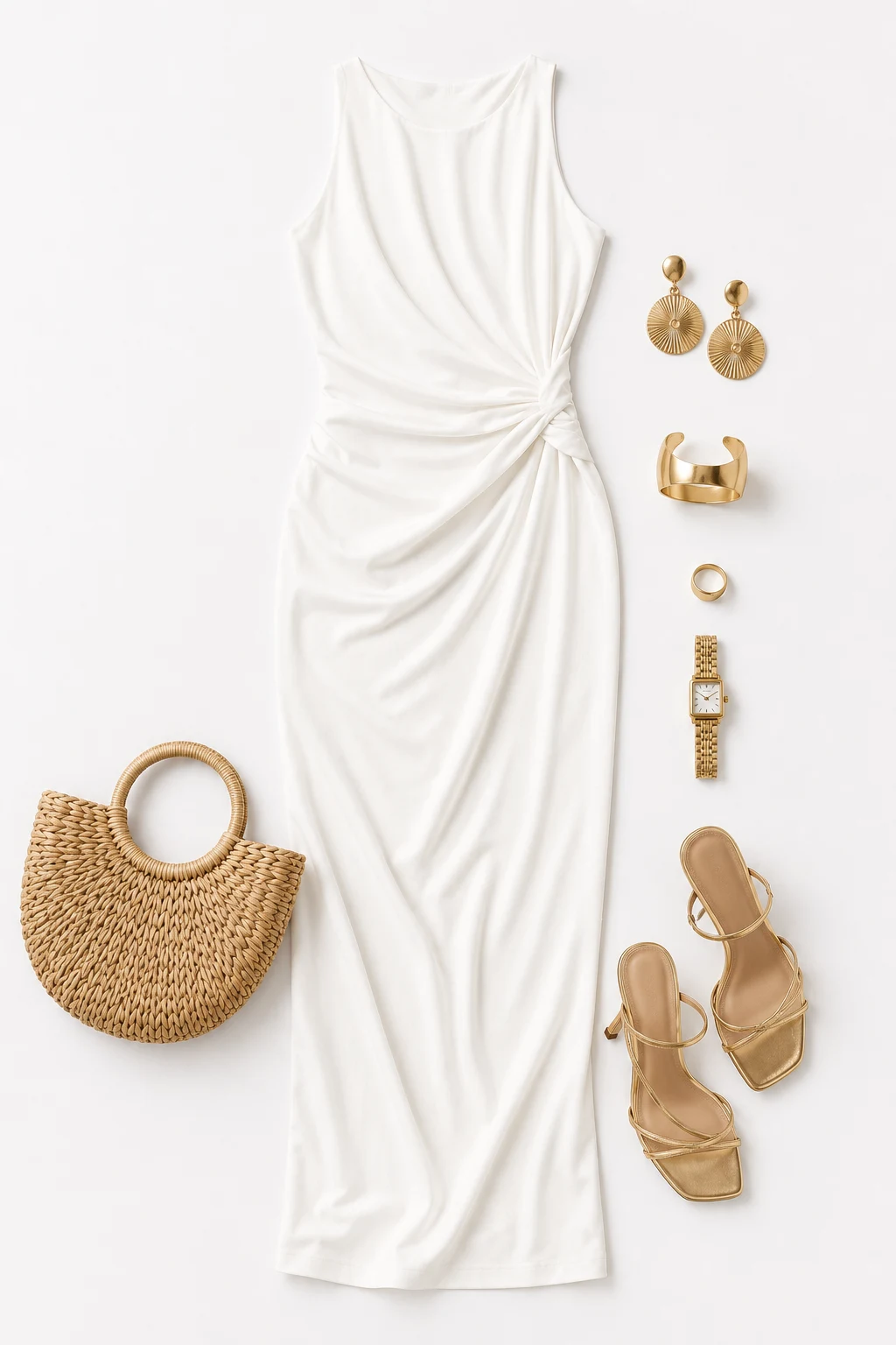 The White Maxi With Statement Accessories — Maxi Dress Pattern style outfit