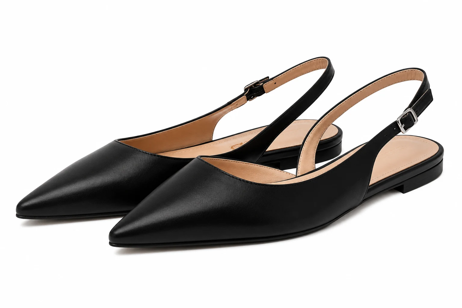 Women's Black Pointed-Toe Slingback Flats