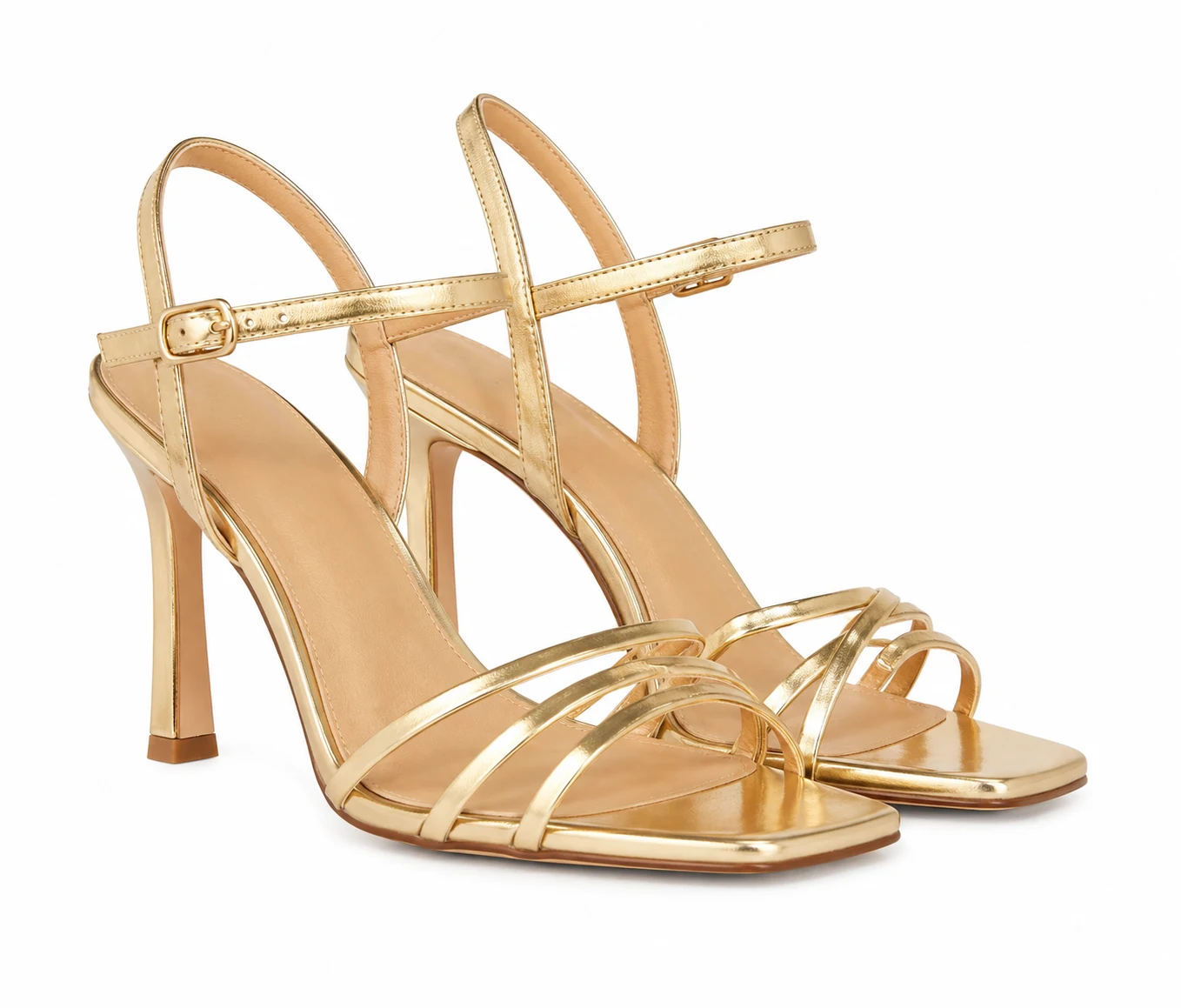 Women's Gold Strappy Heeled Sandals