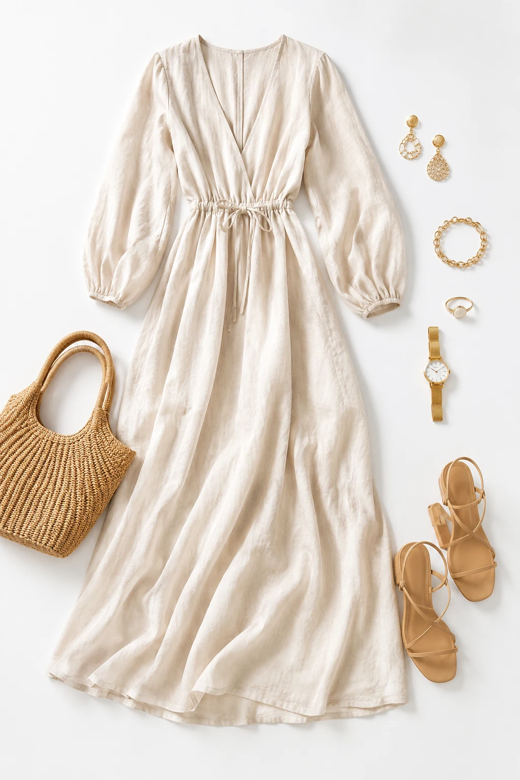 The Breezy Linen Summer Dress — Maxi Dress with Sleeves style outfit