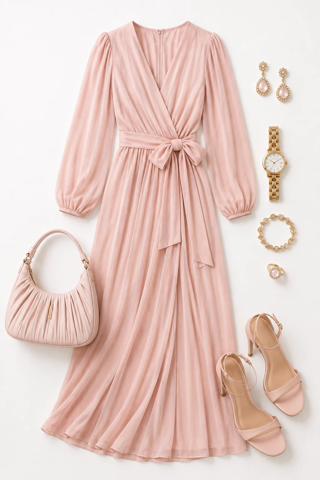 The Soft Pink Wedding-Ready Look — Maxi Dress with Sleeves style outfit