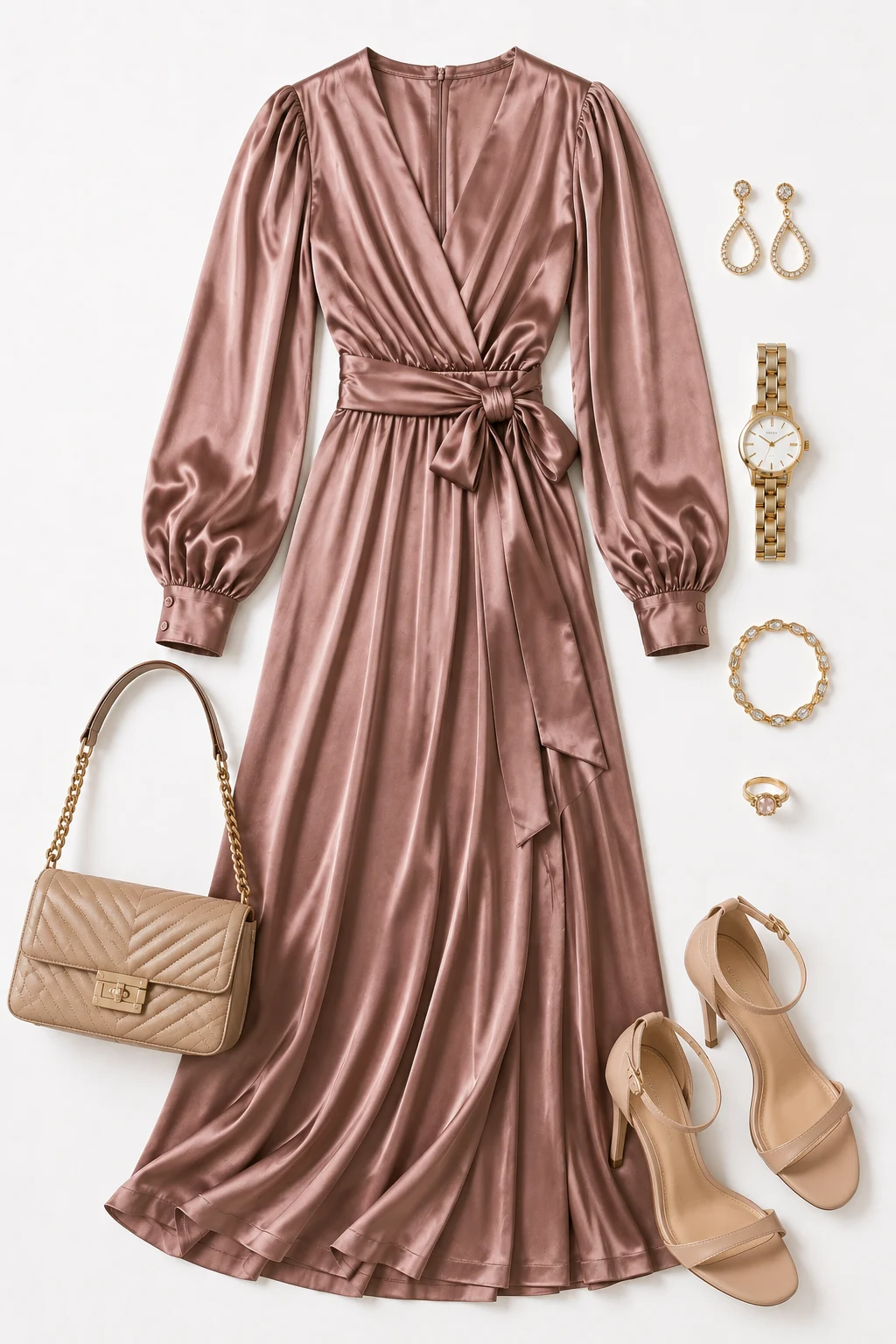 The Satin Date-Night Moment — Maxi Dress with Sleeves style outfit