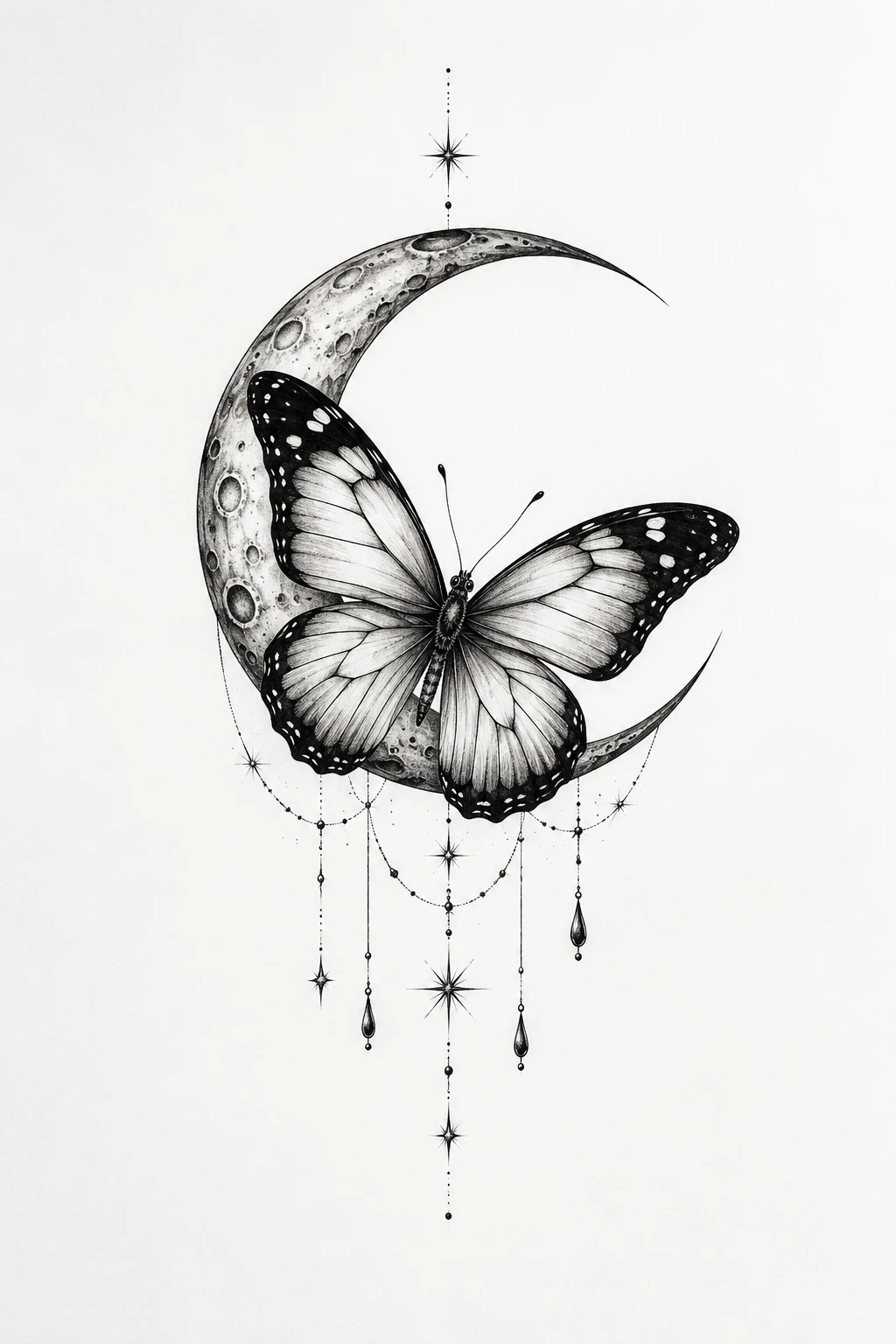 Butterfly and Crescent Moon — meaningful butterfly tattoo style outfit