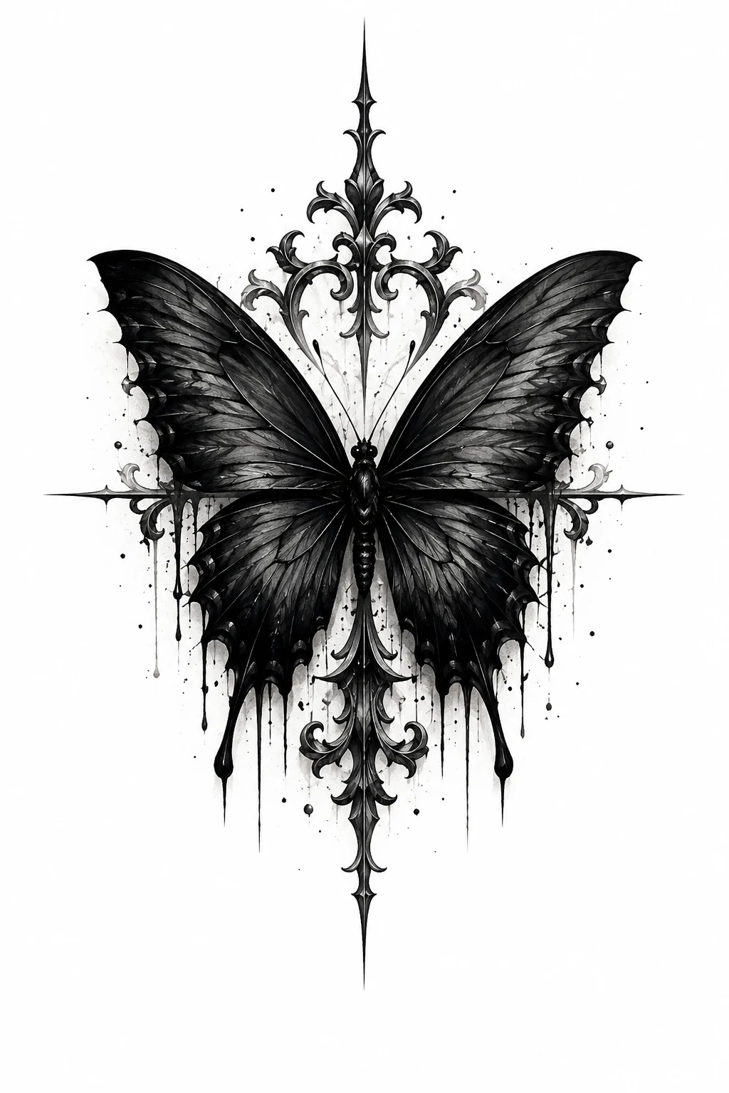 Gothic Black Butterfly — mens butterfly tattoo style outfit, worn by a stylish man