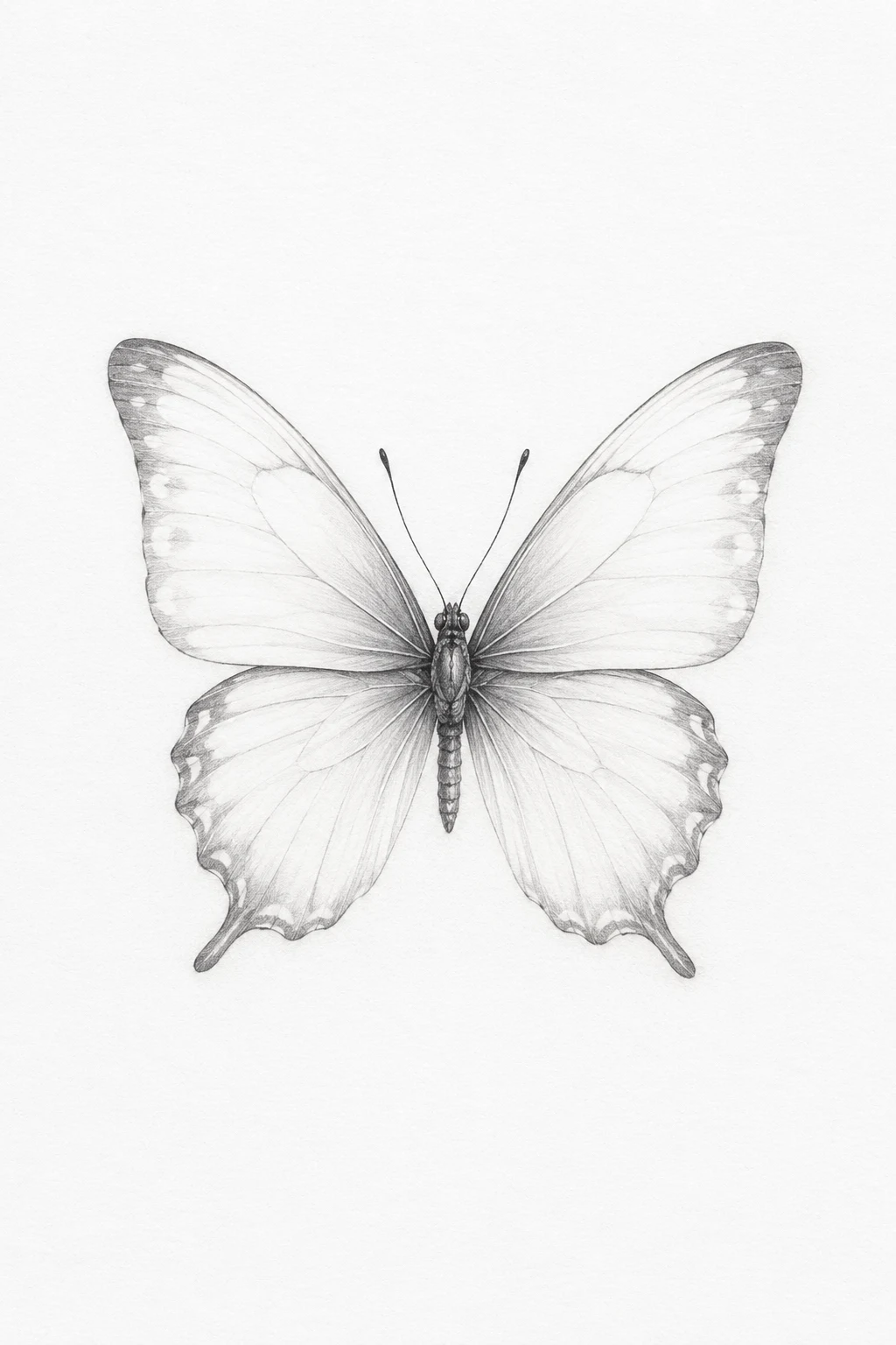White Butterfly With Soft Gray Details — mini butterfly tattoo style outfit