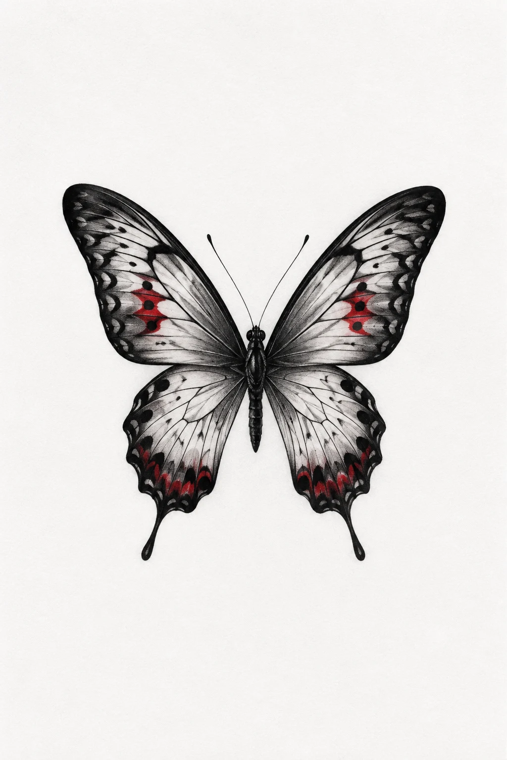 Red-Accent Butterfly — mini butterfly tattoo style outfit