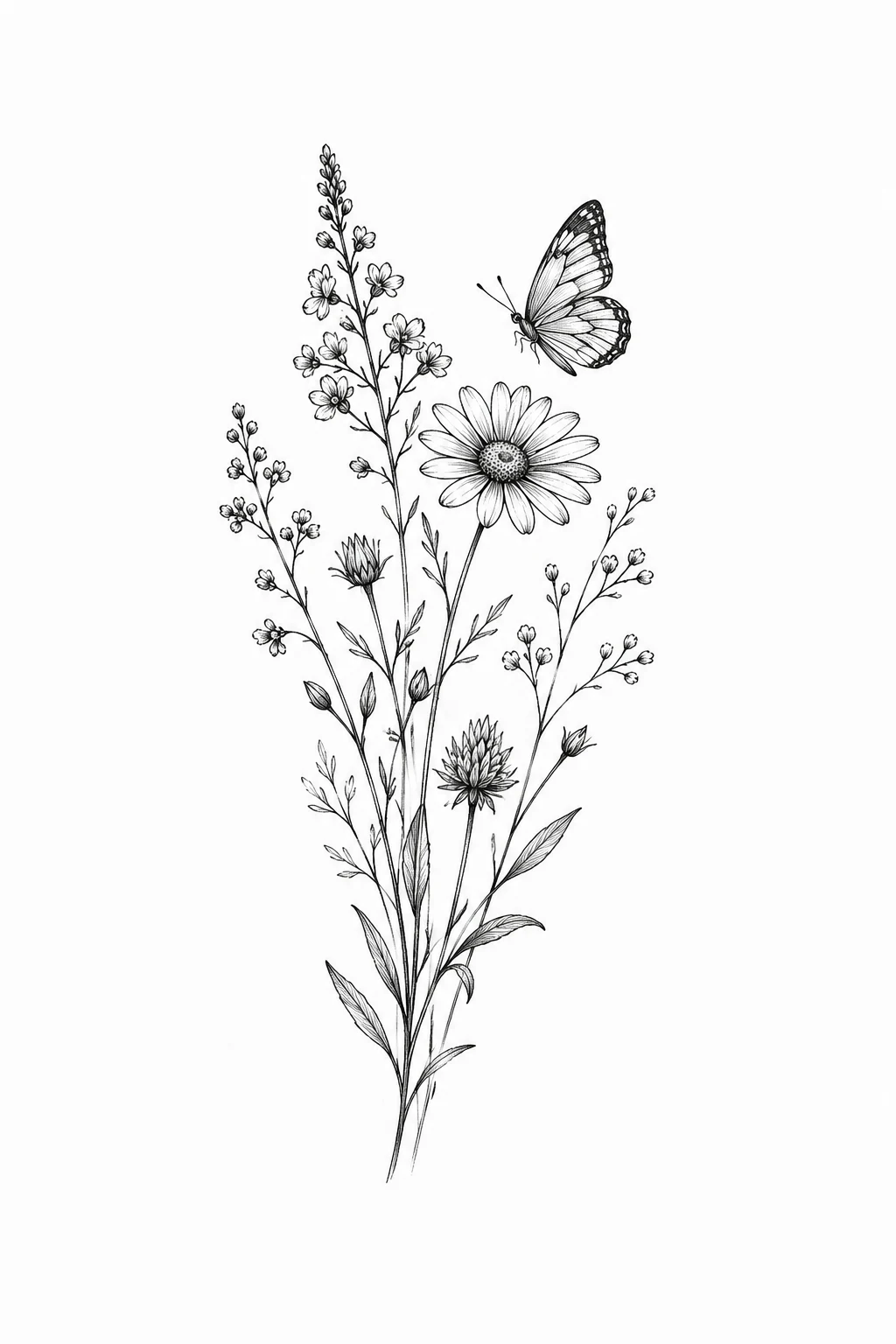 Tiny Butterfly With Wildflowers — mini butterfly tattoo style outfit