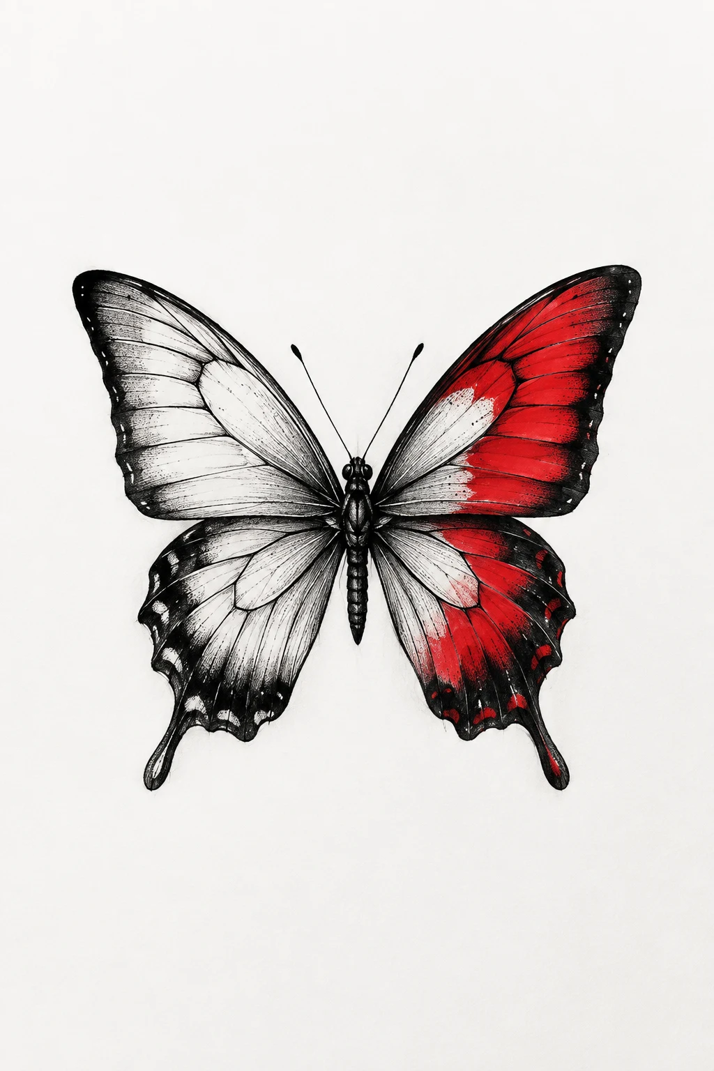 Red Accent Butterfly — minimalist butterfly tattoo style outfit