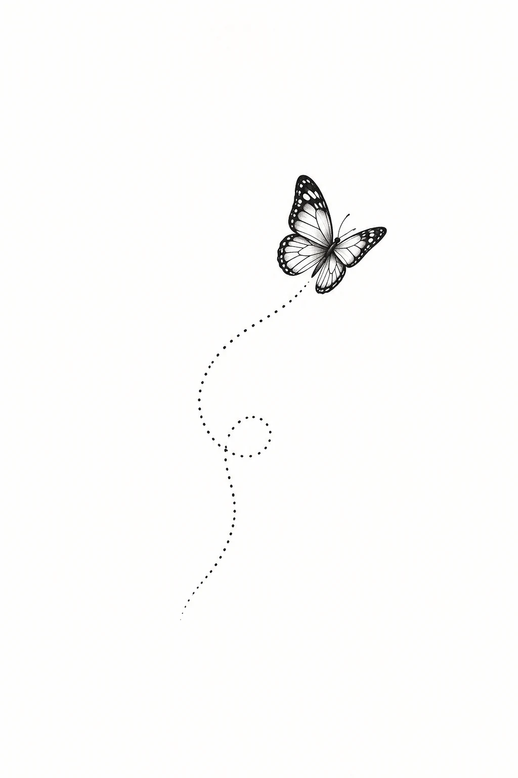 Tiny Butterfly With Dotted Flight Trail — minimalist butterfly tattoo style outfit