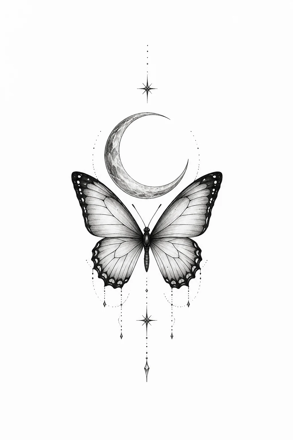 Butterfly With a Crescent Moon — minimalist butterfly tattoo style outfit