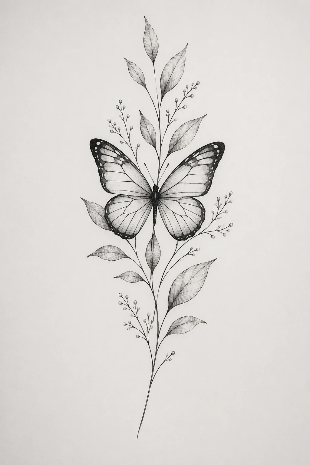 Butterfly With Botanical Leaves — minimalist butterfly tattoo style outfit