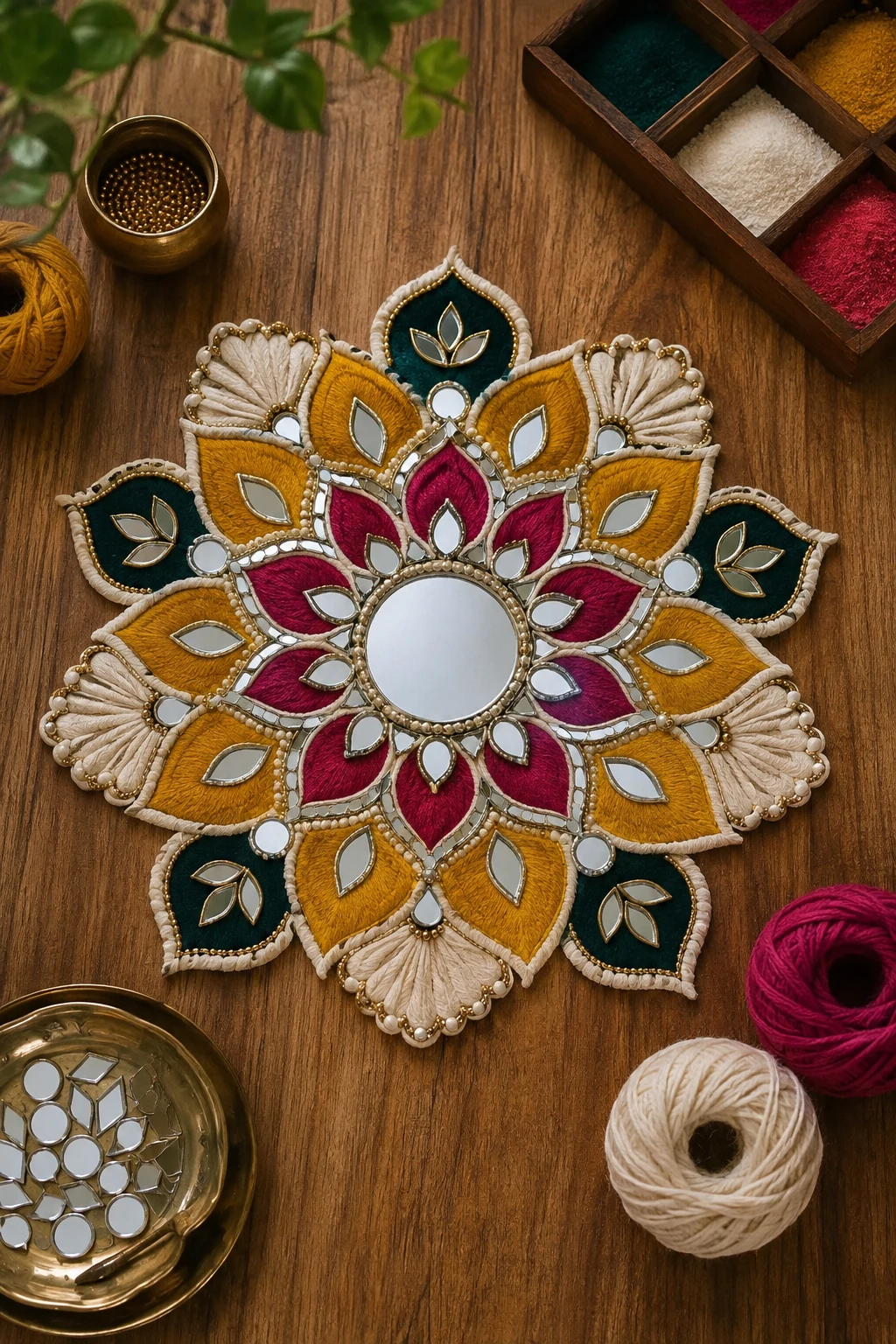 New Rangoli Designs With Mirror Details — modern rangoli designs style outfit