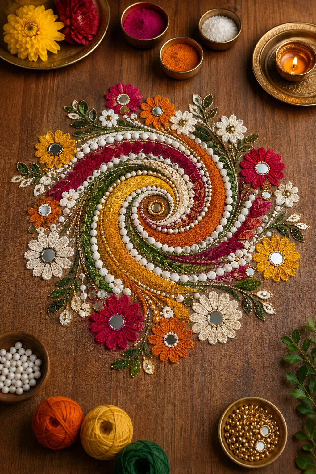Floral Spiral Rangoli — modern rangoli designs style outfit