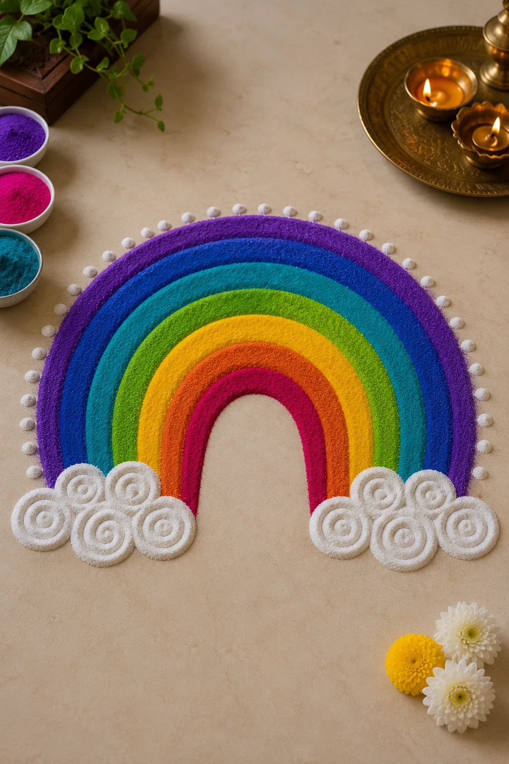 Contemporary Rainbow Arch — modern rangoli designs style outfit