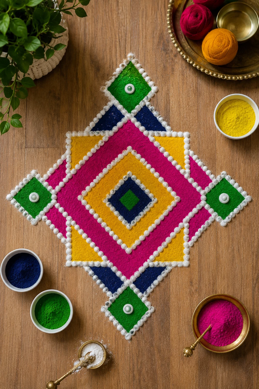 Modern Rangoli Designs With Geometric Diamonds — modern rangoli designs style outfit
